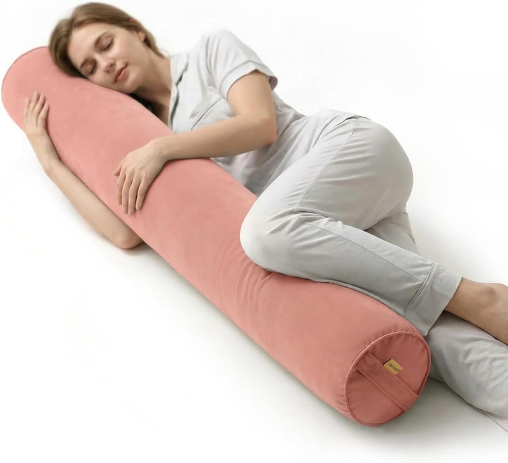 Body Pillow for Adults, Long Round Pillow, Big Cylindrical Pillow, Large Full Bolster Pillows for Side Sleepers (Blush Pink, 47.24"*7.87")