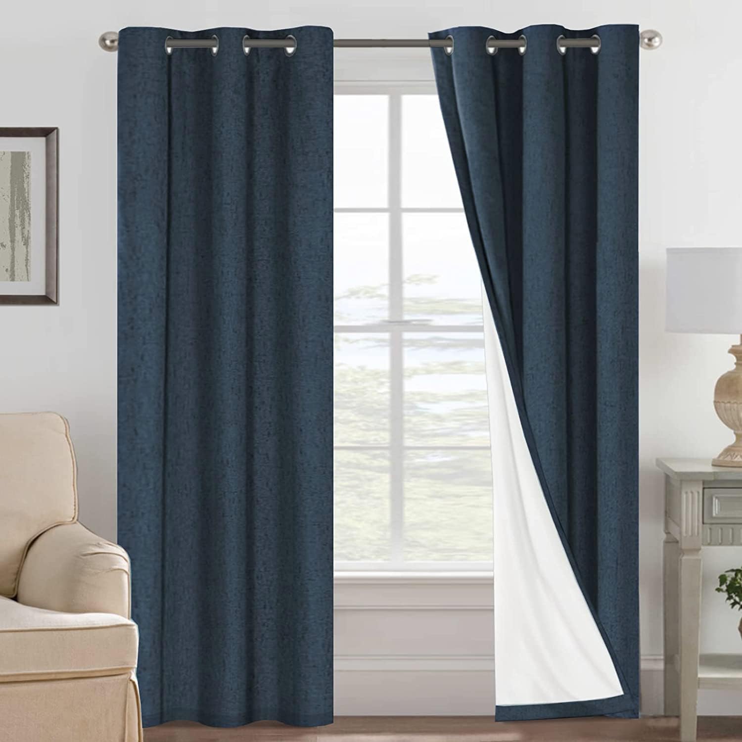 H.VERSAILTEX Primitive Linen Blackout Curtains with Burlap Fabric and White Thermal Insulated Liner, Grommet Top Curtains for Living…