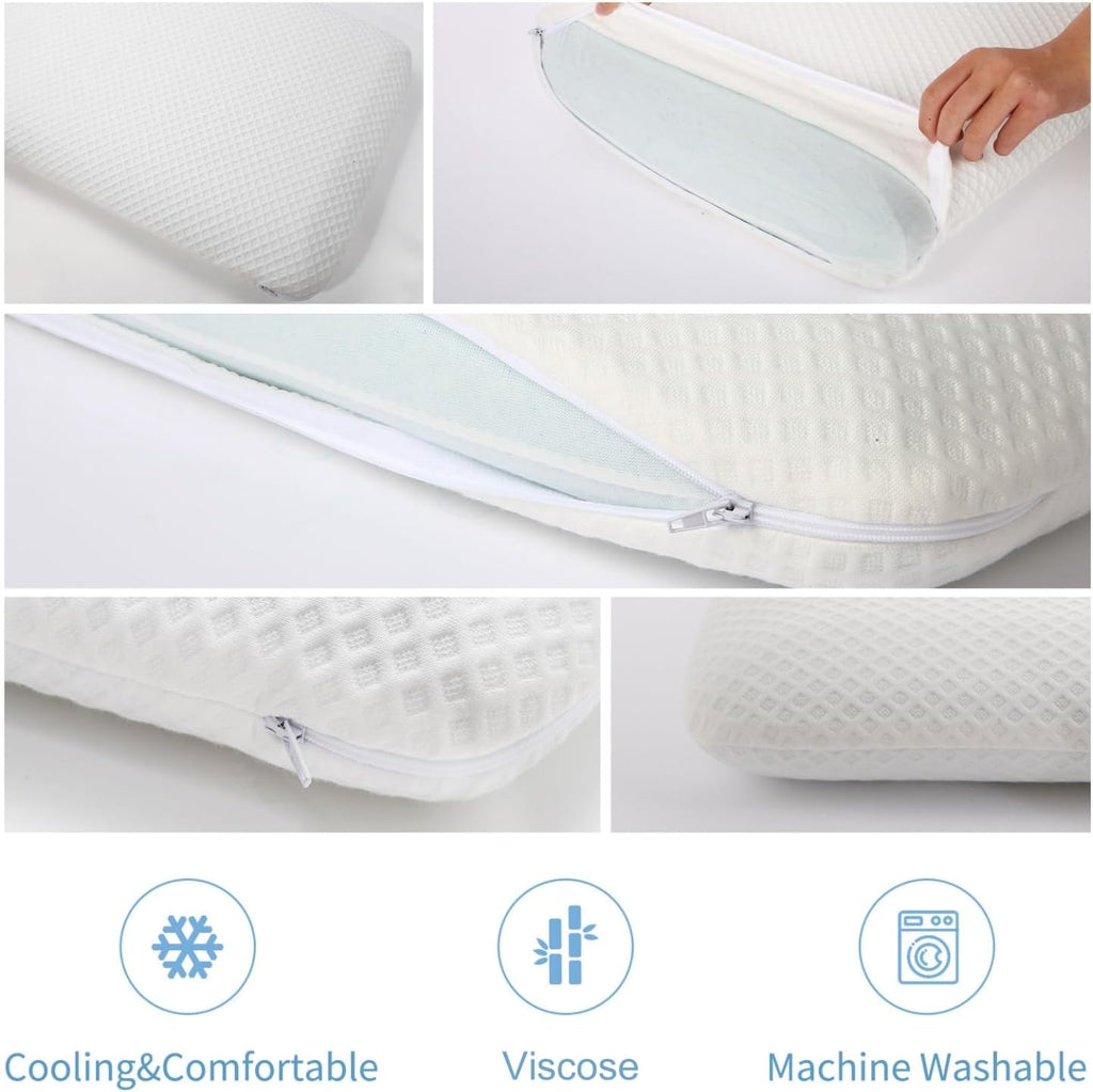 Dlight Bd Ultra 2.7" Stomach Sleeping Gel Infused Memory Foam Pillow- Ultra Thin and Flat Design for Stomach and Back Sleepers White