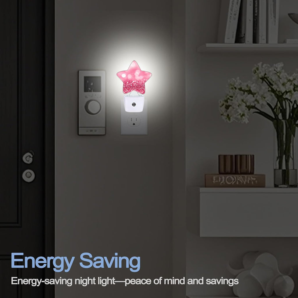 Snowmolle Pink Red Glittering Dusk to Dawn Star Night Light, Abstract Christmas Smart Sensor Nightlight for Bedroom Kitchen Hallway Stairs, P…