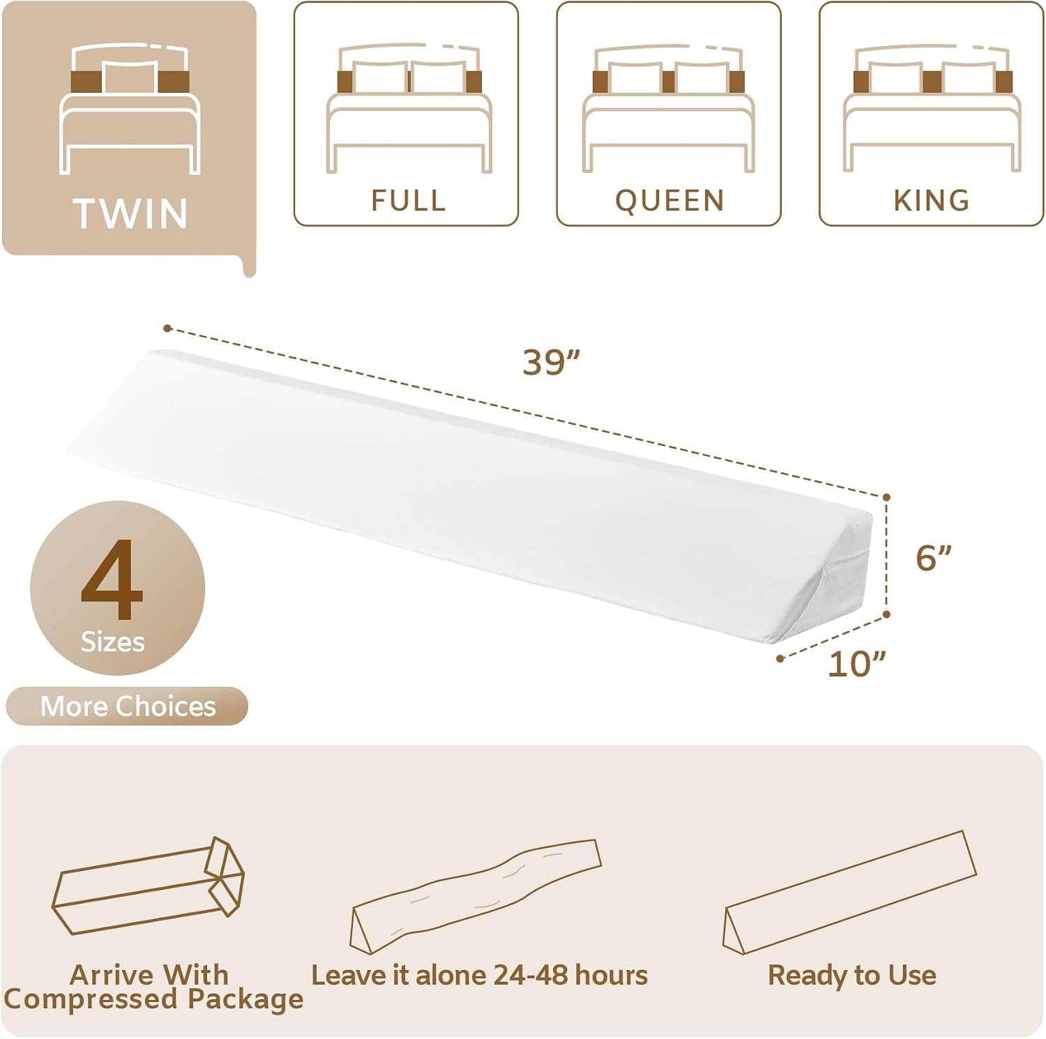 Bedluxe Twin Bed Wedge Pillow for Headboard, Headboard Pillow, Bed Gap Filler, Mattress Wedge - Fill The Gap (0-7") Between Headboard and…
