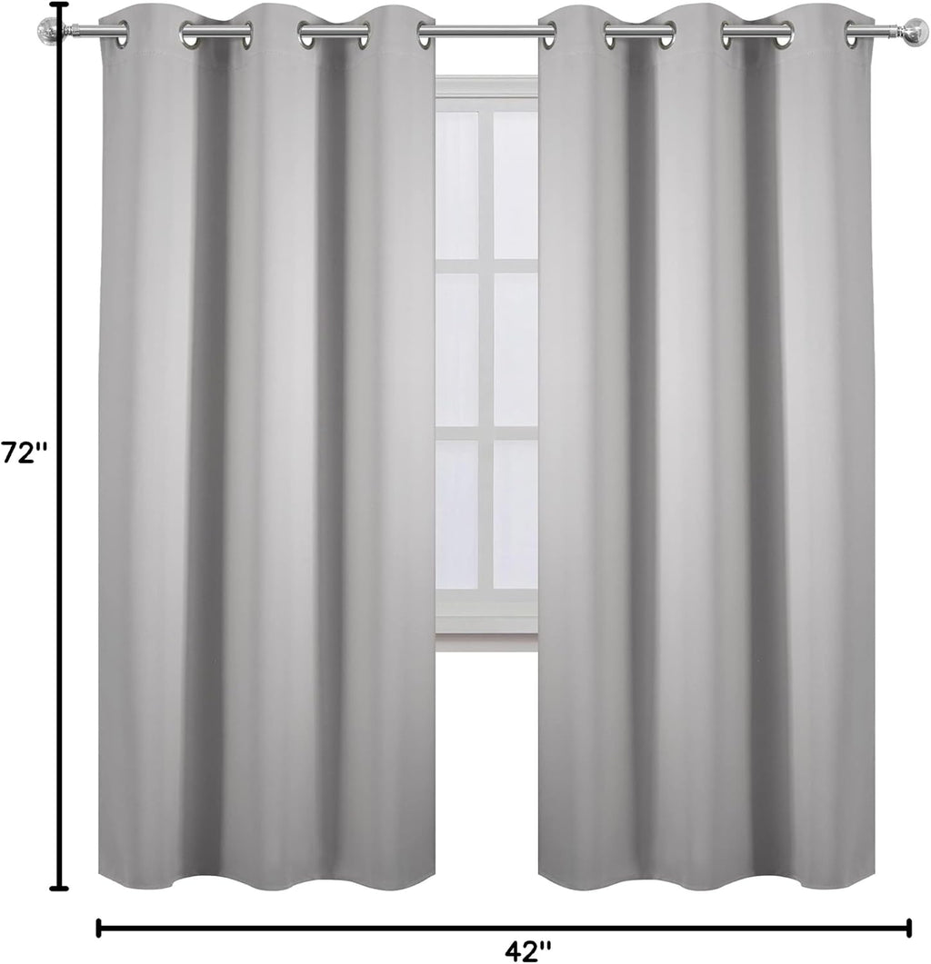Lemomo Light Grey Thermal Blackout Curtains/42 x 72 Inch/Set of 2 Panels Room Darkening Curtains for Bedroom 72 Inch Grey
