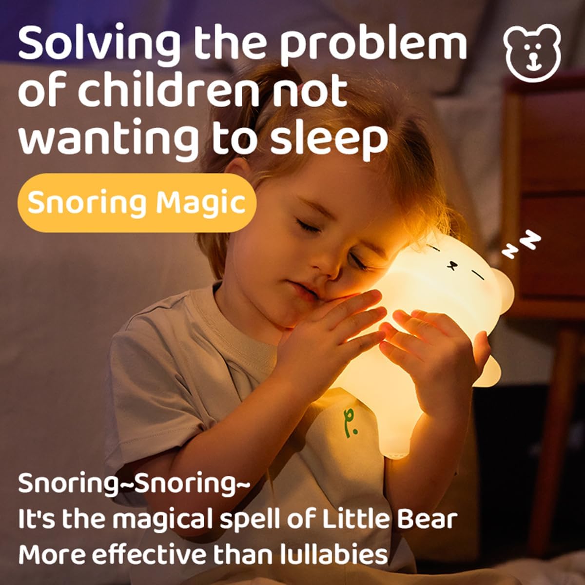 Dreaming My Dream Sleeping Snoring Bear Night Light Nursery lamp for Kids,3-Level Dimmable,30Min Auto-Off Timer, Rechargeable Type-C, BPA-Fr…