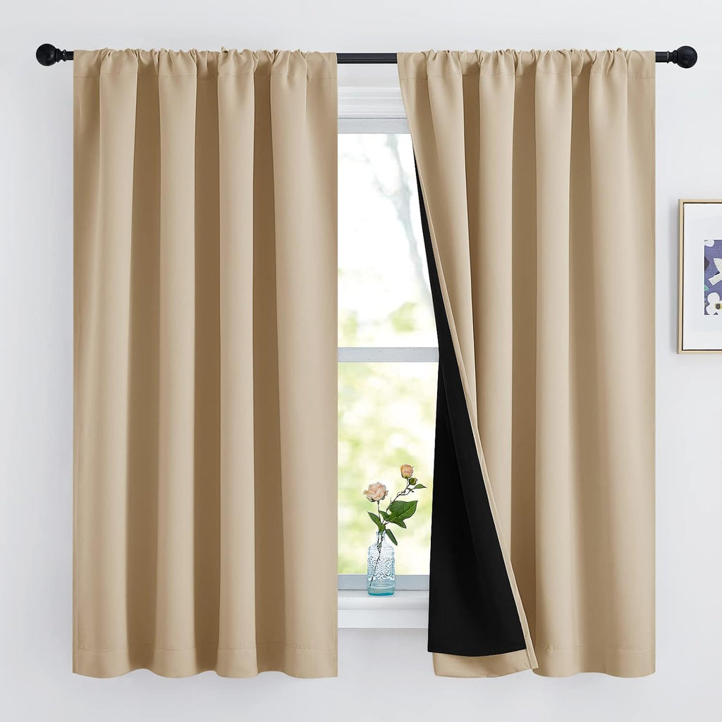 Nicetown Bedroom Full Blackout Cold Blocking Curtain Panels, Super Thick Insulated Window Covers, Rod Pocket Draperies with Black Liner for…
