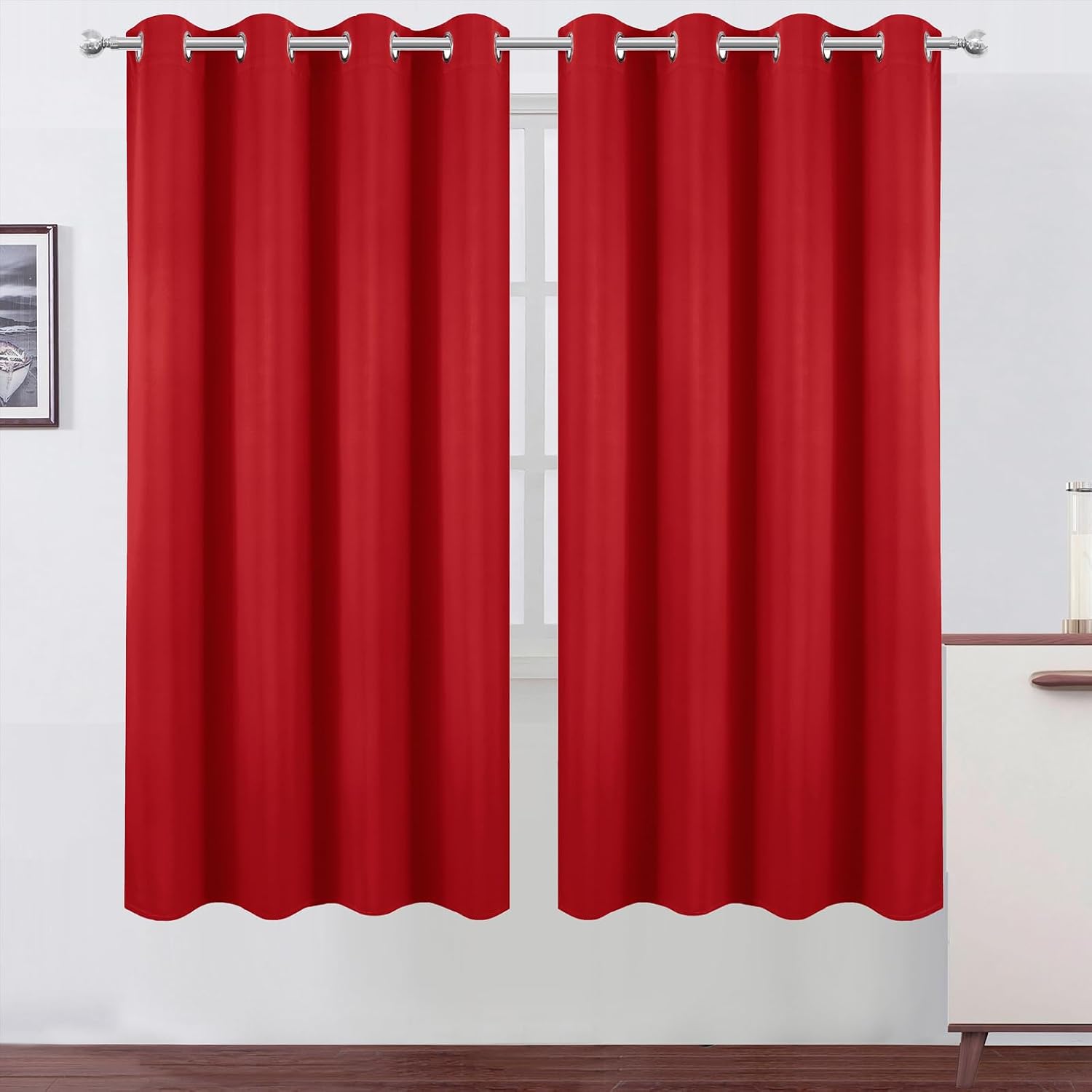 Lemomo Blackout Curtains 66 x 72 Inch Long Bright Red Curtains Set of 2 Panels Room Darkening Curtains for Bedroom and Living Room 72 Inch…
