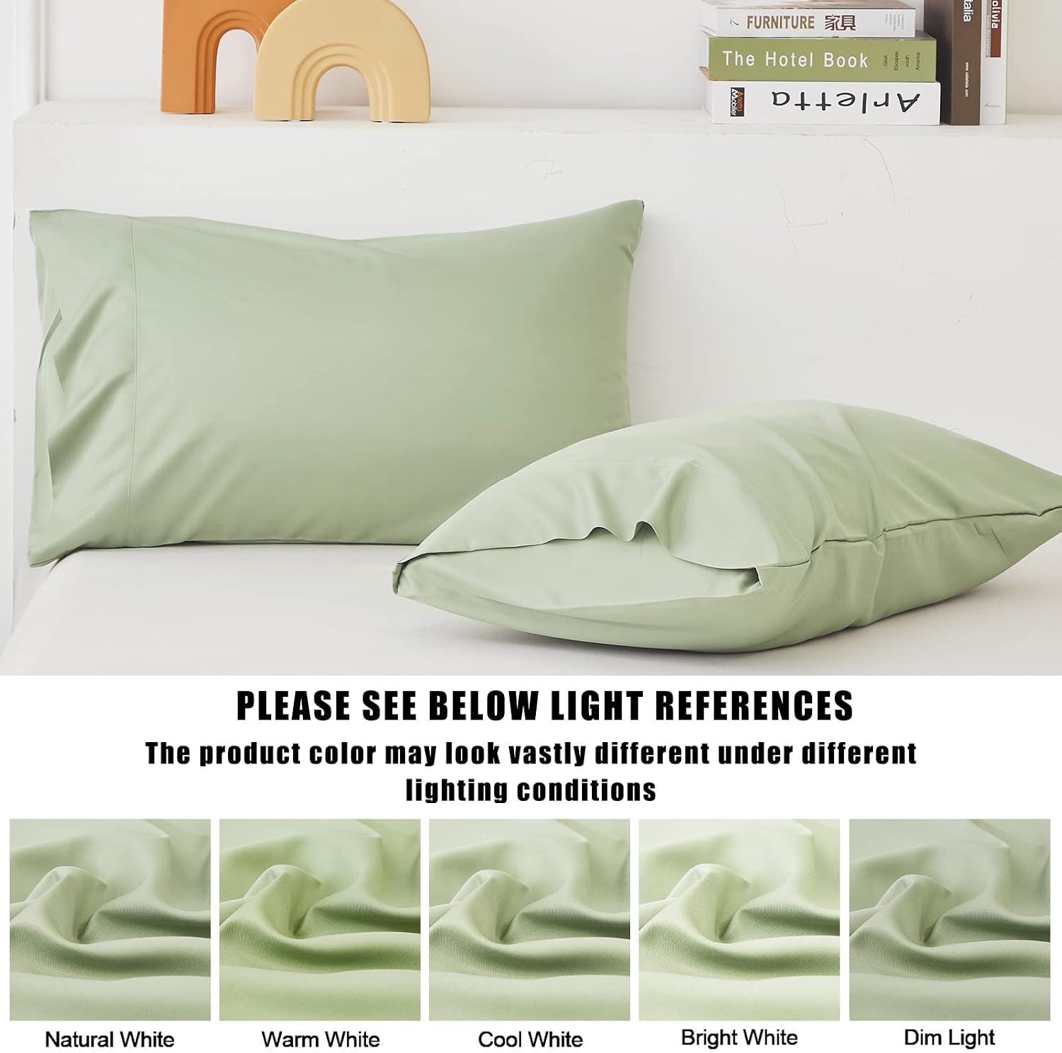 TELUS Green Pillow Cases Queen Size 2 Pack, Bamboo Rayon Cooling Pillowcases with Envelope Closure, Cool Breathable Pillow Cover for Hot…