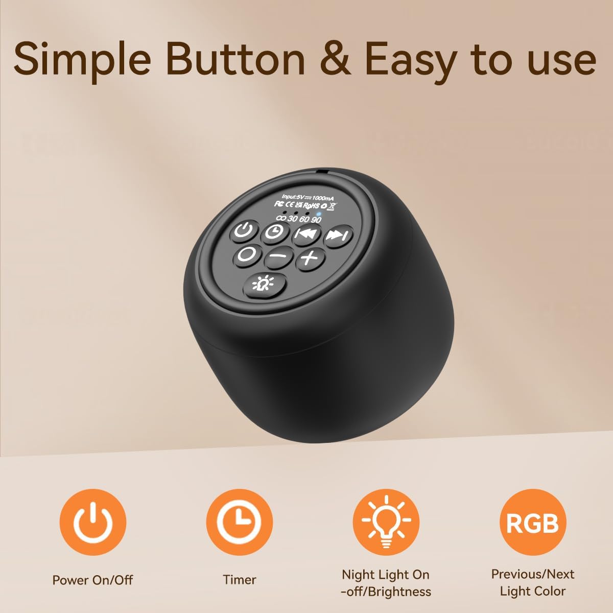 Portable Sound Machine Small Mini White Noise Machine Brown Noise 30 Soothing Sounds Rechargeable Speaker Block Noise 4 Memory Function…