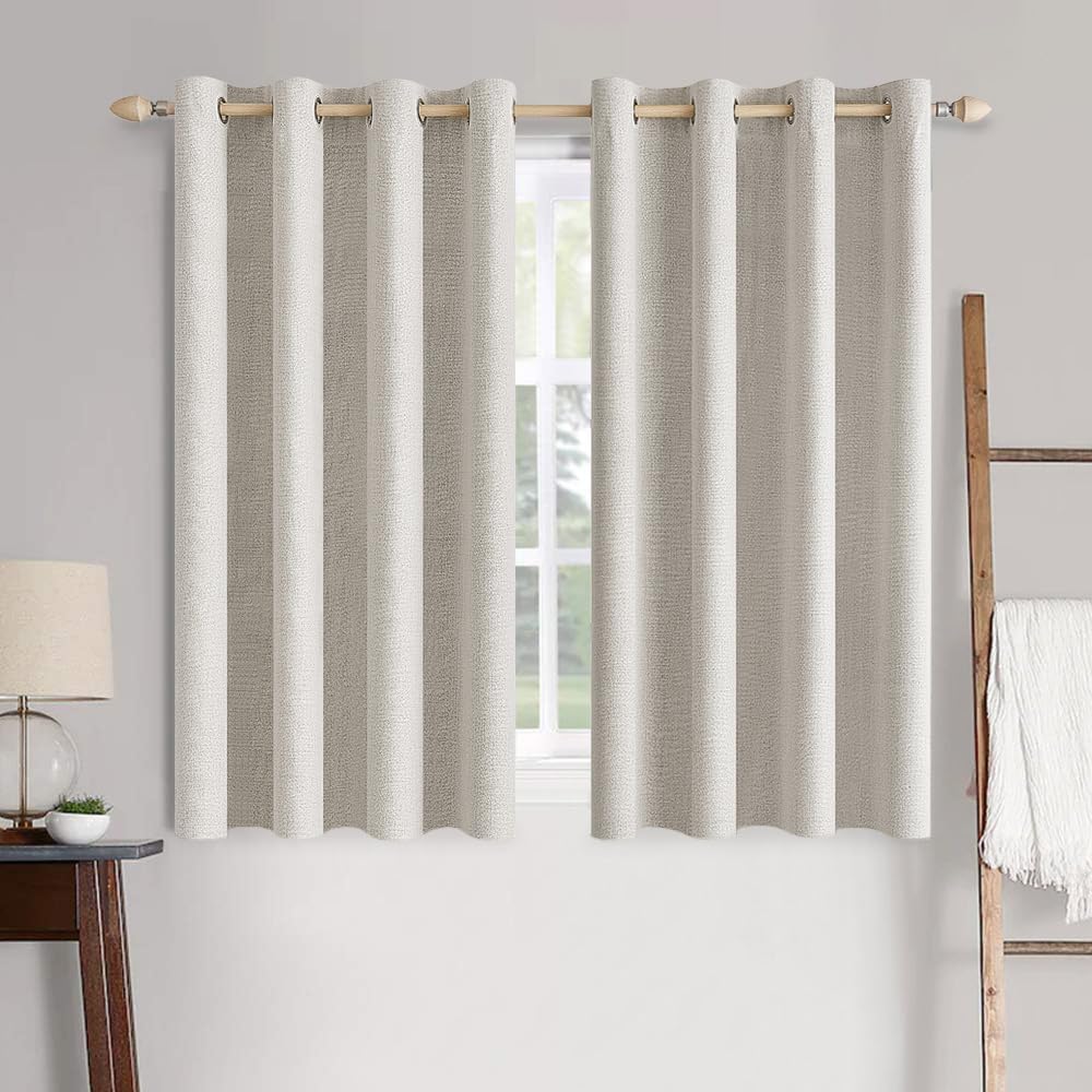 Miulee Linen Textured Curtains Solid 100% Blackout for Bedroom Thermal Insulated Cream White Grommet Room Darkening Curtains & Drapes Luxur…