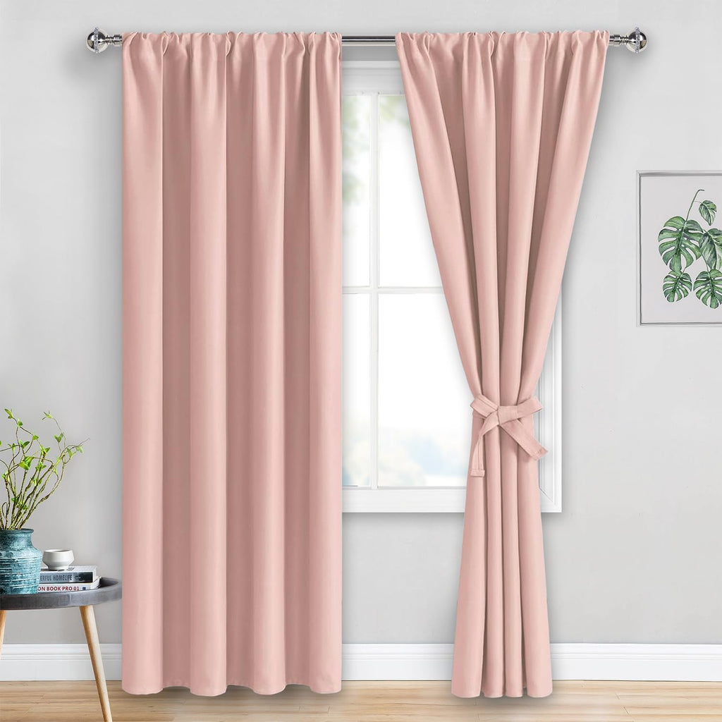 Jiuzhen Blush Pink Blackout Curtains for Bedroom - Thermal Insulated Room Darkening Rod Pocket Curtains for Living Room, Set of 2 Panels wi…