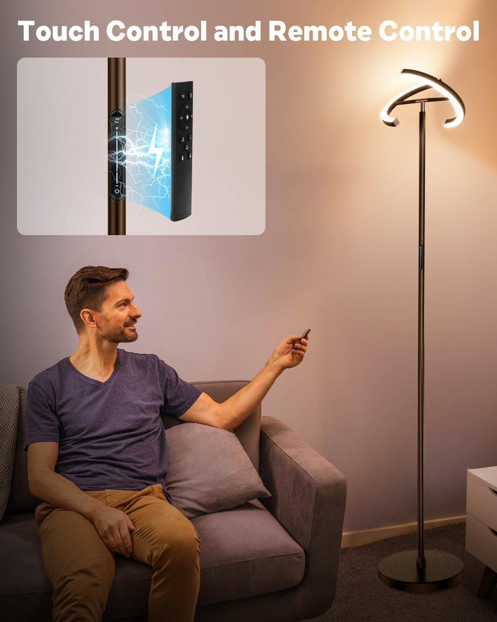 SIBRILLE Brown Floor Lamp, Modern Stepless Dimmable Standing Lamp with Remote Control, 22W 3000-6000K LED Rotatable Floor Light Uplighter…