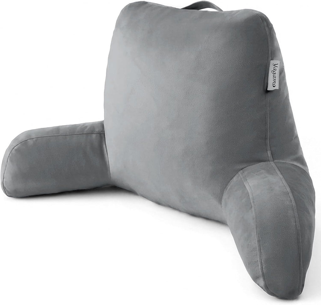 Reading Pillow with Adjustable Memory Foam, Adult Backrest with Arms, Back Pillow for Sitting in Bed with Washable Cover- Large, Gray
