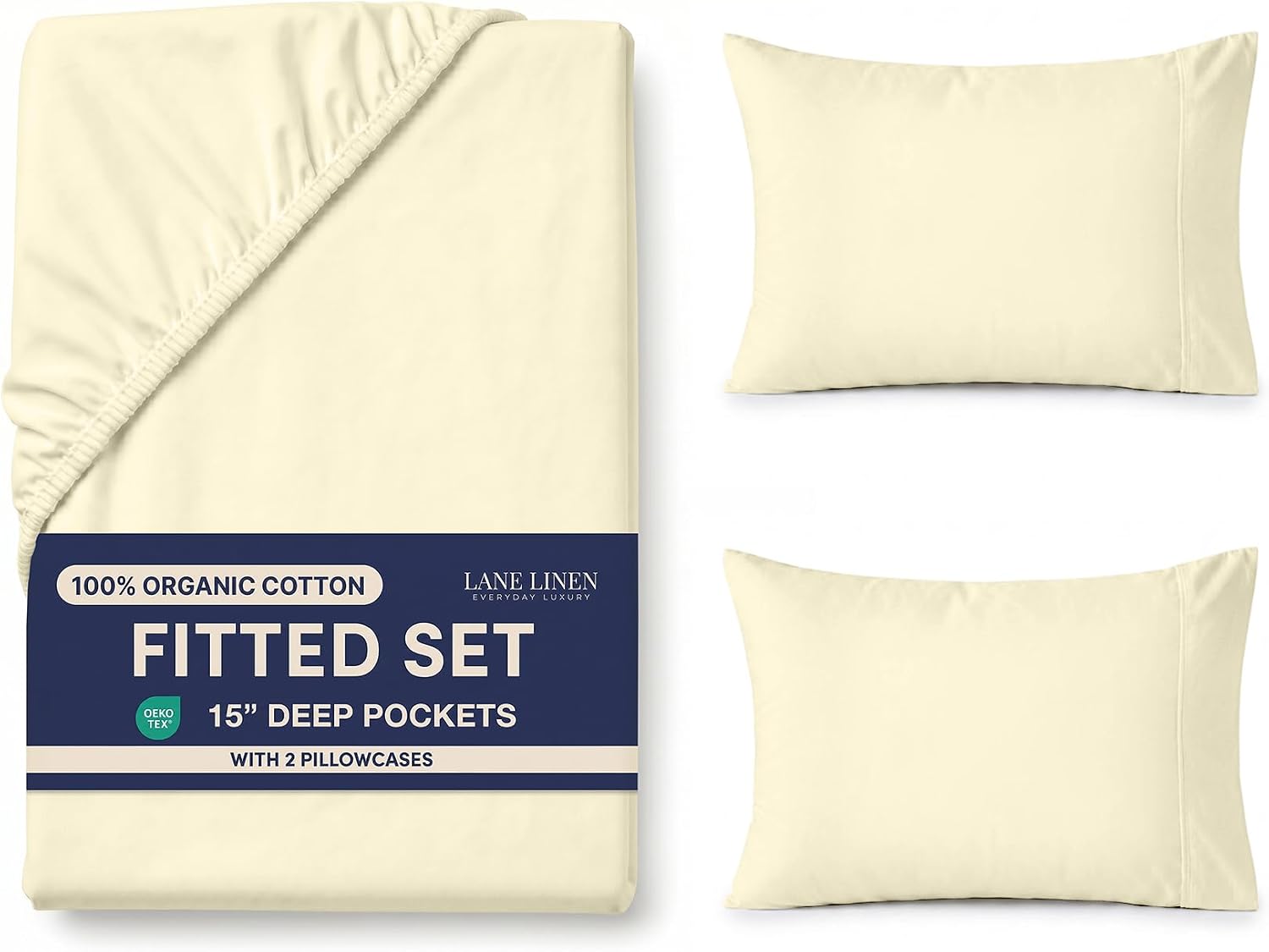 LANE LINEN Twin Fitted Sheets, 100% Organic Cotton 2-Piece Set (1 Fitted Sheet, 1 Pillowcase), Percale Weave, Bottom Sheet, Soft…