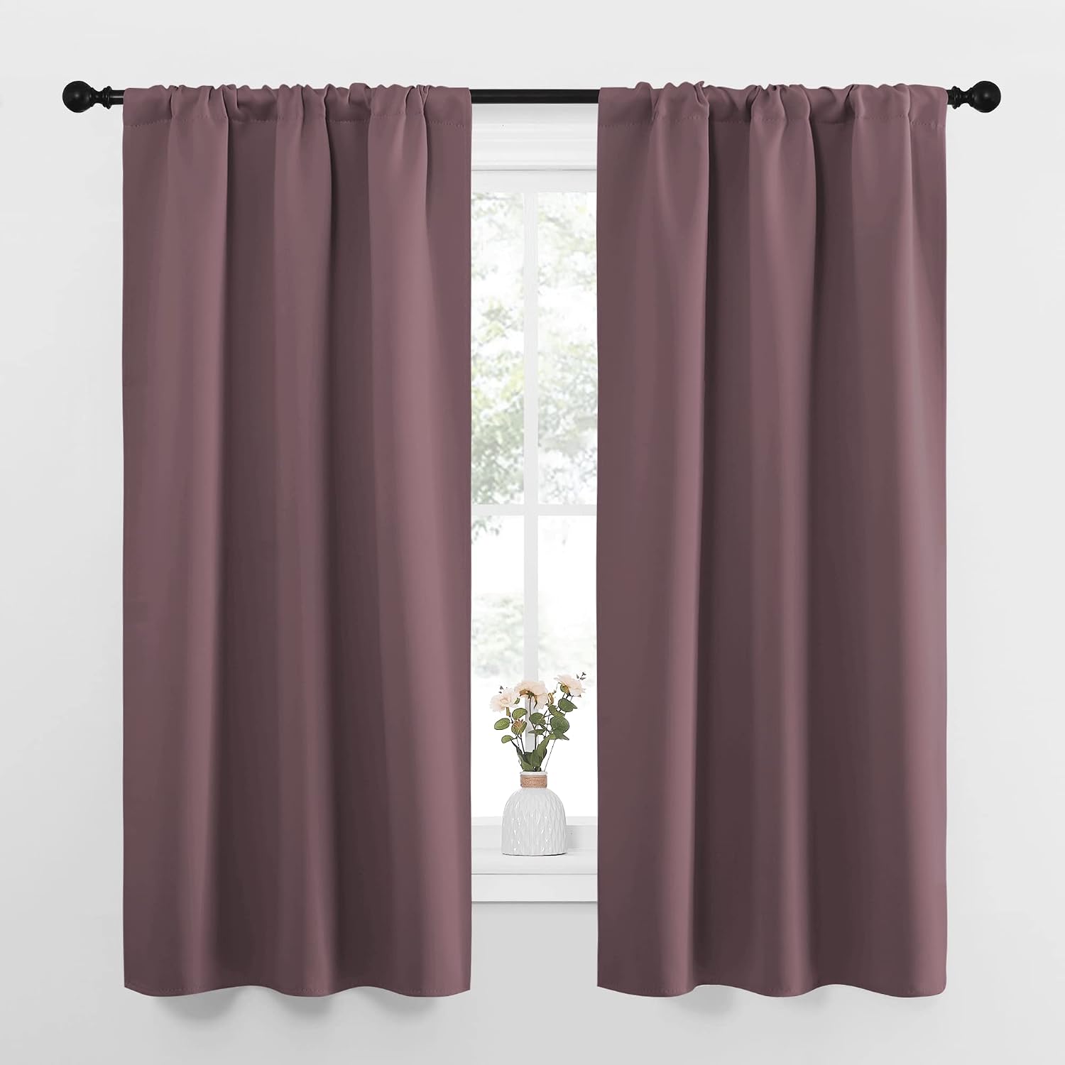 NICETOWN Bedroom Curtains for Kids Room, Window Treatment Thermal Insulated Solid Room Darkening Drape Panels for Girls Room (Dry Rose…