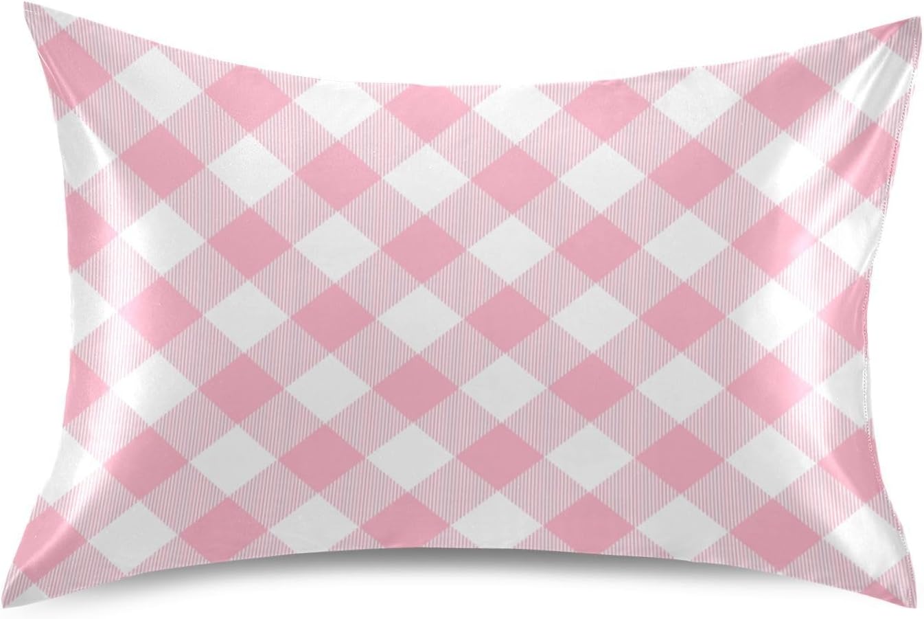 Plaid Squares Pillow Covers Silk Pillowcase for Hair and Skin Soft Smooth Breathable Cooling Satin Pillowcase King Size Pillow Case for…