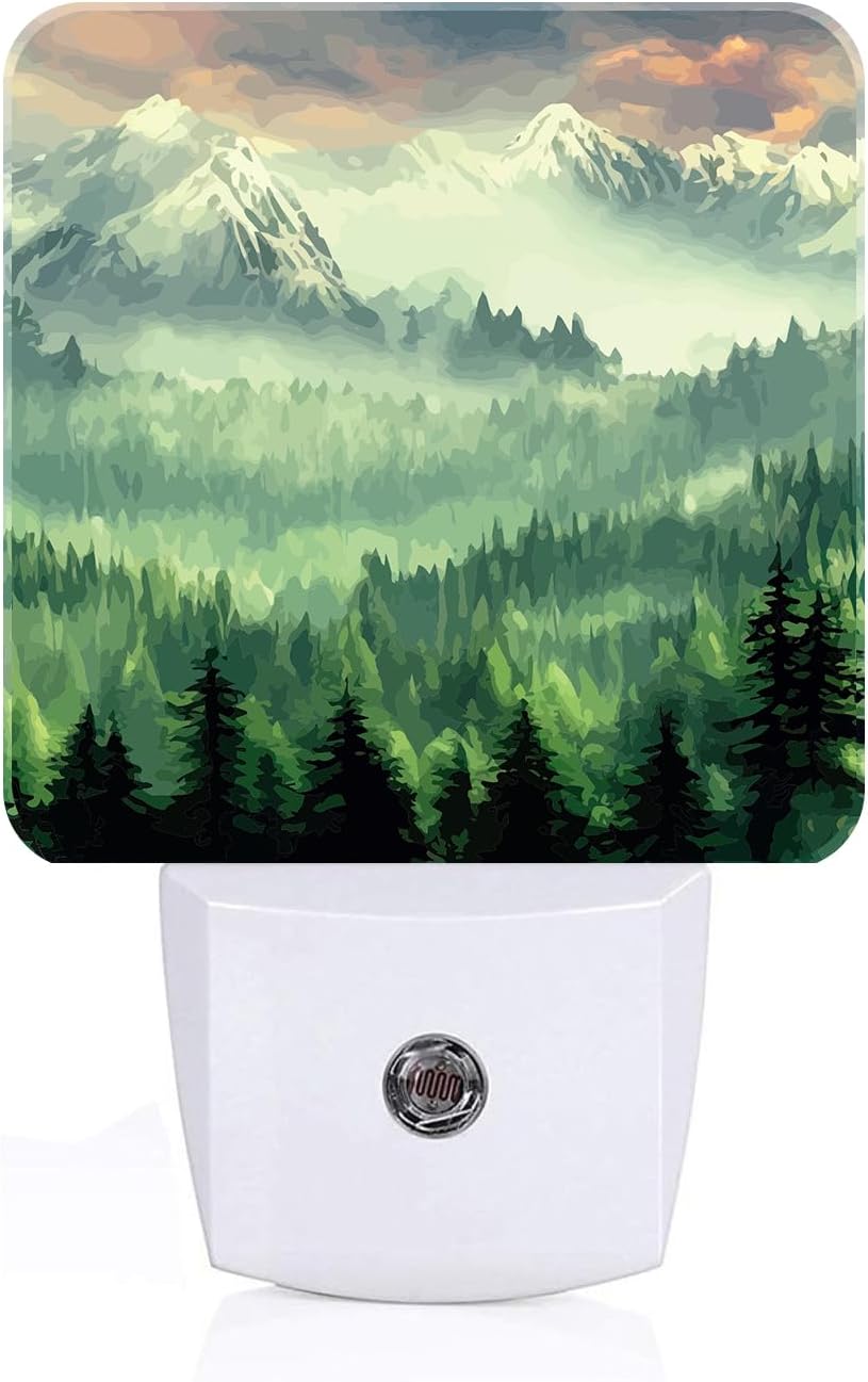 Mountain Forest Landscape Painting Night Light, Plug Into Wall Decor for Stairway, Hallway, Kitchen, Dusk to Dawn Sensor Nightlights for…
