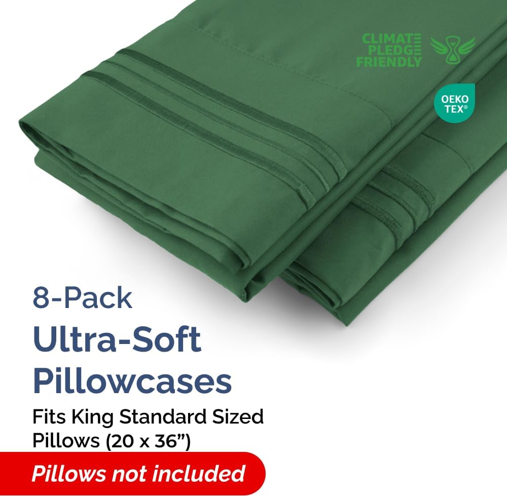 King Standard Pillow Cases Set of 8 - Ultra Soft Hotel Quality Pillowcase Covers - Comfy & Wrinkle Free - Shrink & Fade Resistant…