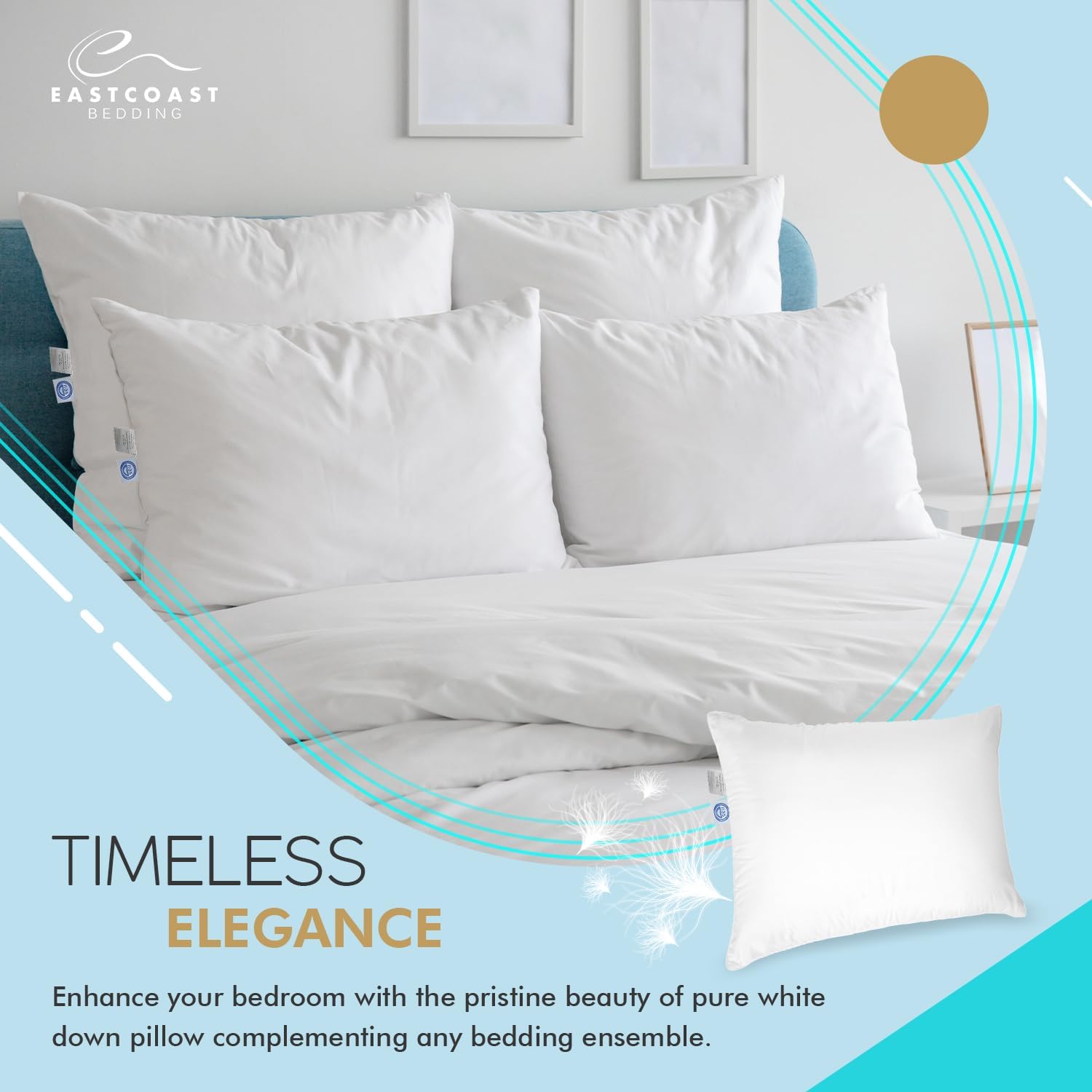 East Coast Bedding 100% White Down Pillow, No Feathers, 600 Fill Power, 400 Thread Count Cotton Shell, Firm Loft, King 20x36, 1 Pack
