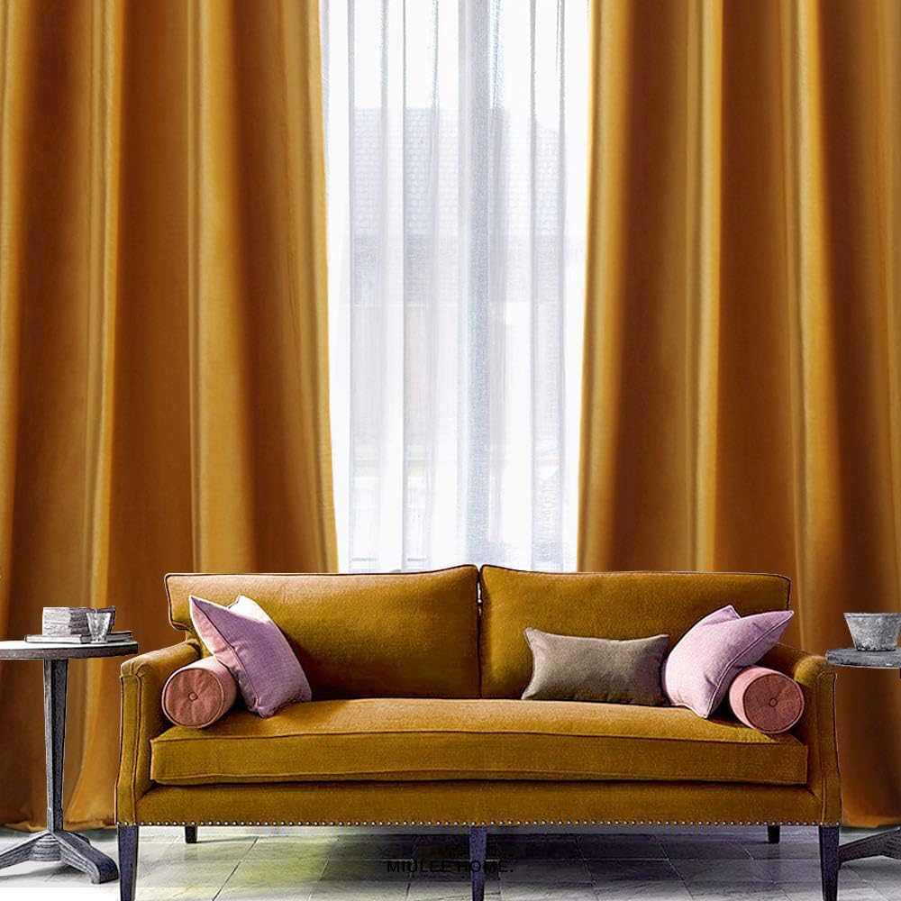 MIULEE 2 Panels Blackout Velvet Curtains Solid Soft Grommet Mustard Yellow Curtains Fall Thermal Insulated Soundproof Room Darkening…