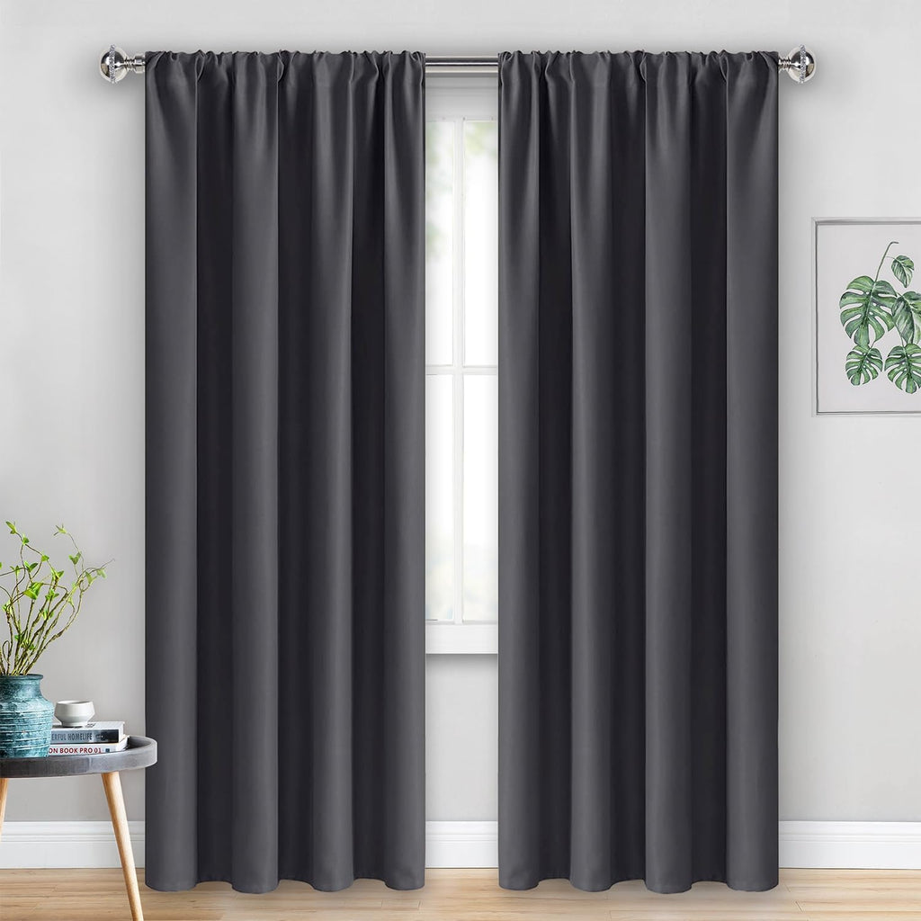 Jiuzhen Blackout Curtains for Bedroom - Thermal Insulated Room Darkening Rod Pocket Curtains for Living Room, Set of 2 Panels with Tiebacks…
