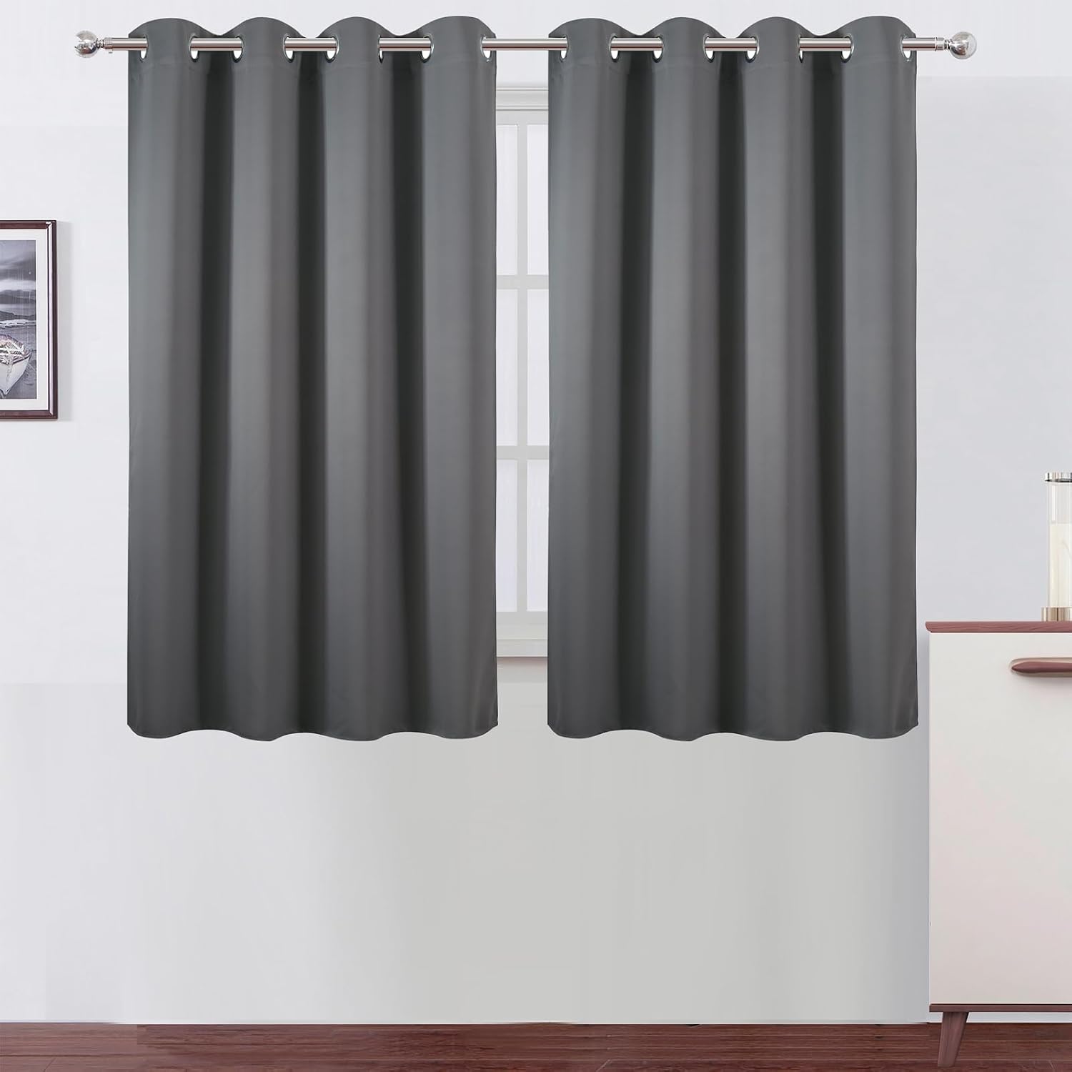 Lemomo Blackout Curtains 66 x 54 Inch Long Frost Grey Curtains Set of 2 Panels Room Darkening Curtains for Bedroom and Living Room 54 Inch…