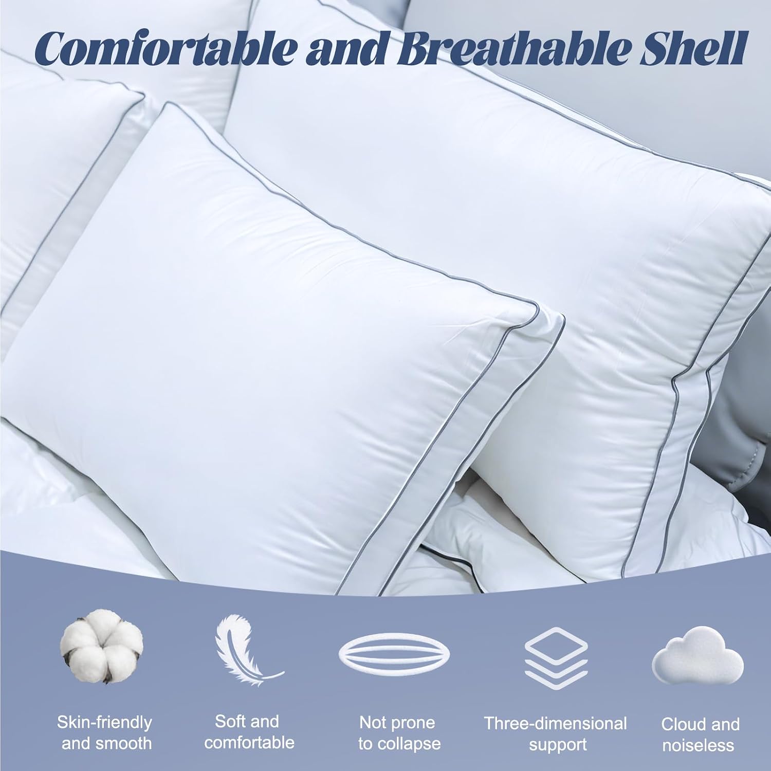 Luxury Goose Feather Down Pillow Standard Size Set of 2, Premium 3-Chamber Bed Pillows for Deep Sleep,900+ Fill Power,400 Count Cotton…