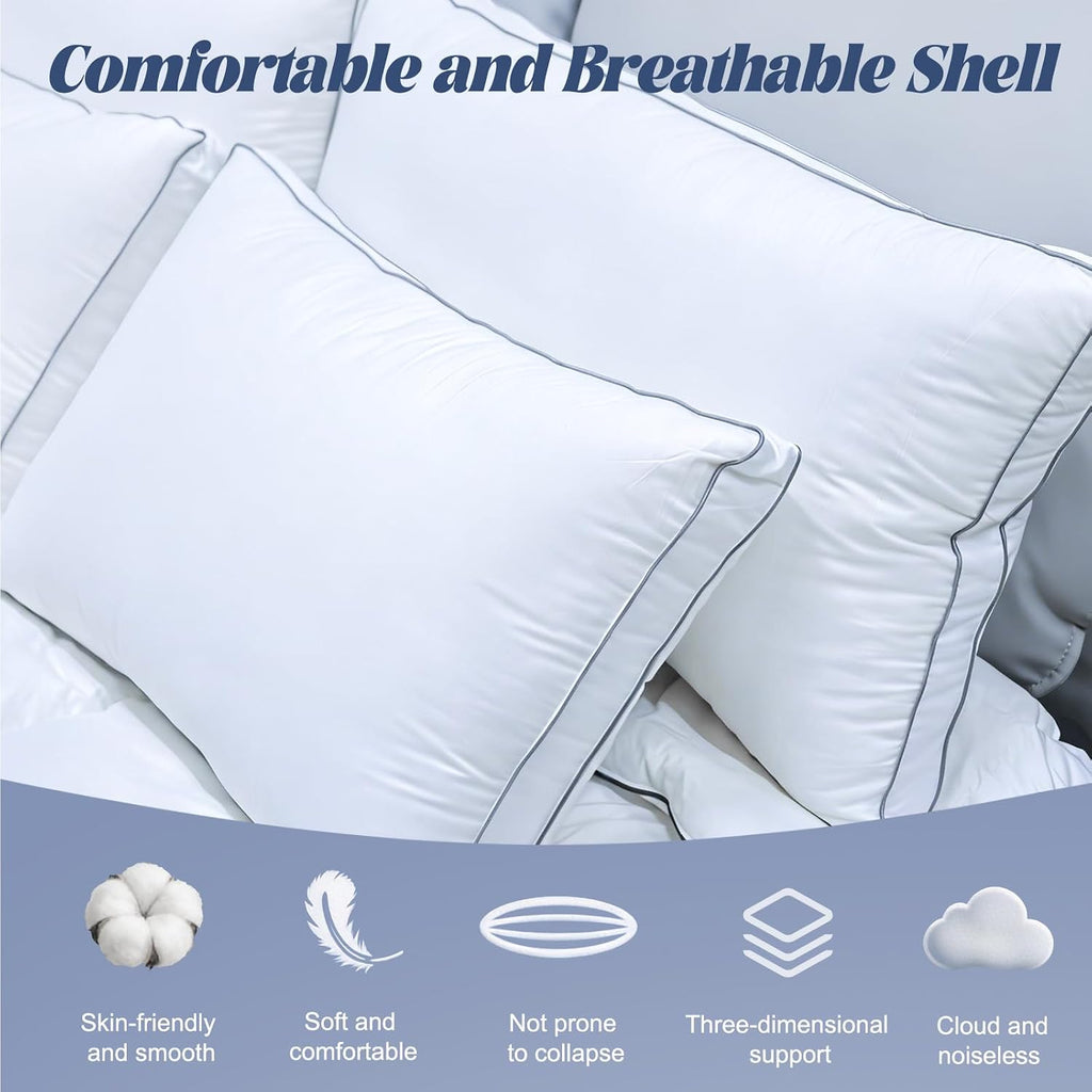 Luxury Goose Feather Down Pillow King Size Set of 2, Premium 3-Chamber Bed Pillows for Deep Sleep,900+ Fill Power,400 Count Cotton…