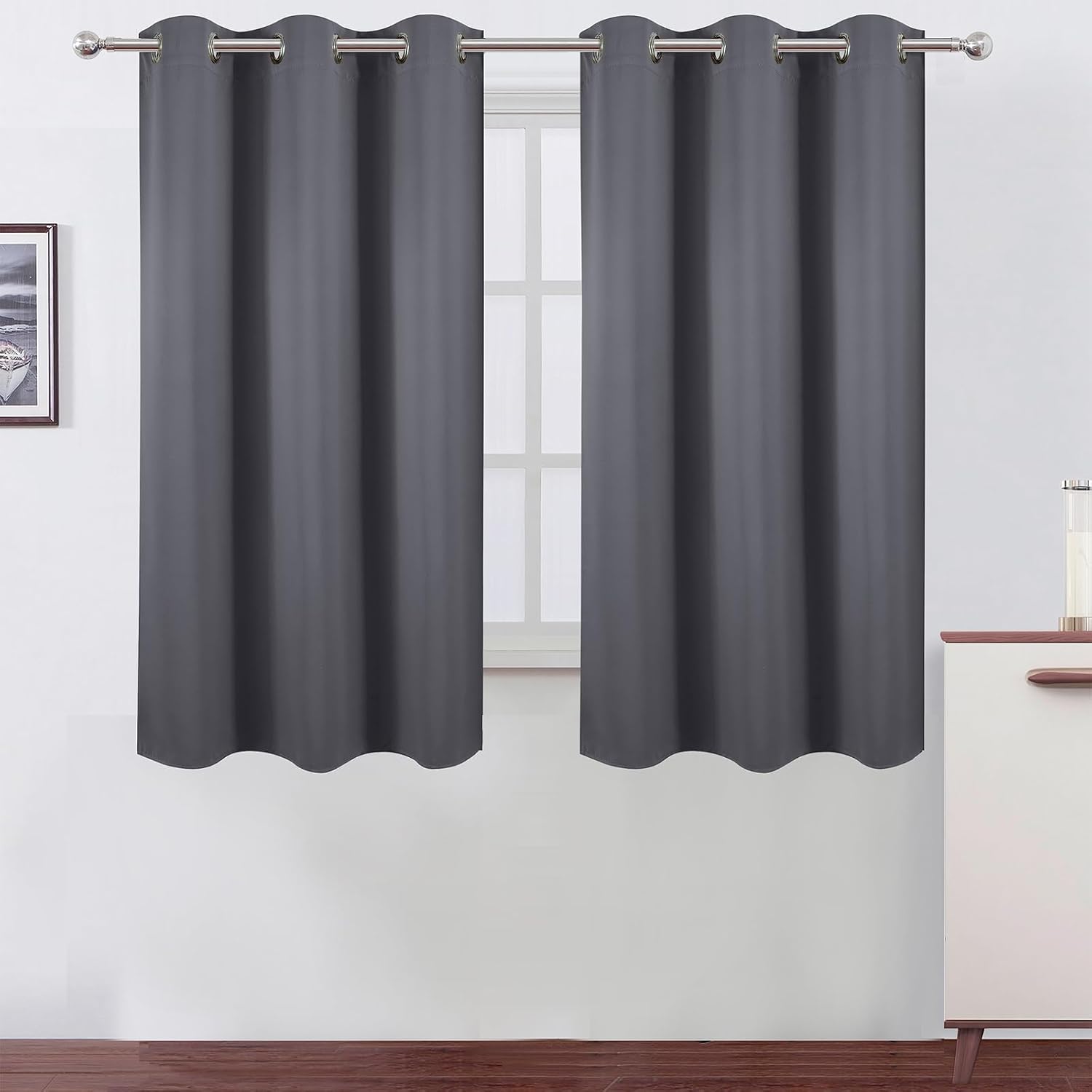 Lemomo Blackout Curtains 40 x 63 inch/Grey Curtains Set of 2 Panels/Thermal Insulated Room Darkening Bedroom Curtains 63 inch Grey