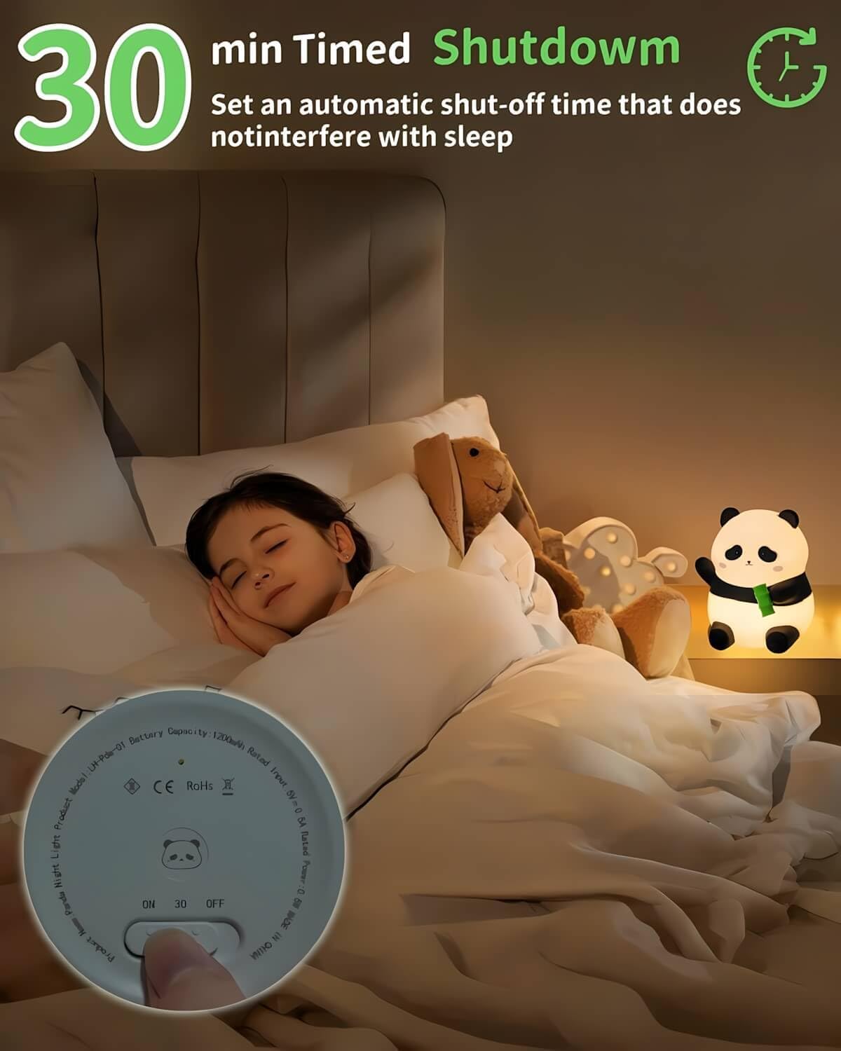 Daixinde Panda Night Light Squishy, 50Hrs Battery Kids Nightlight, Tap Control 2 Brightness, 30Min Auto-Off, Rechargeable Bedside Lamp for…