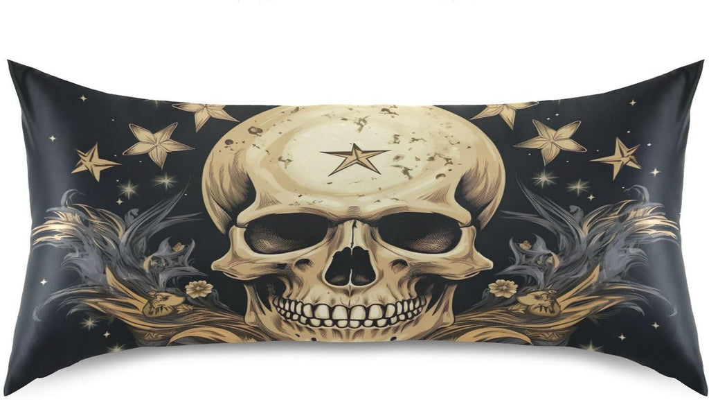 YETTASBIN Skull Star Satin Pillowcase, Soft Breathable Silk Pillow Case with Envelope Closure for Hair and Skin, Queen Size 30 x 20 Inch