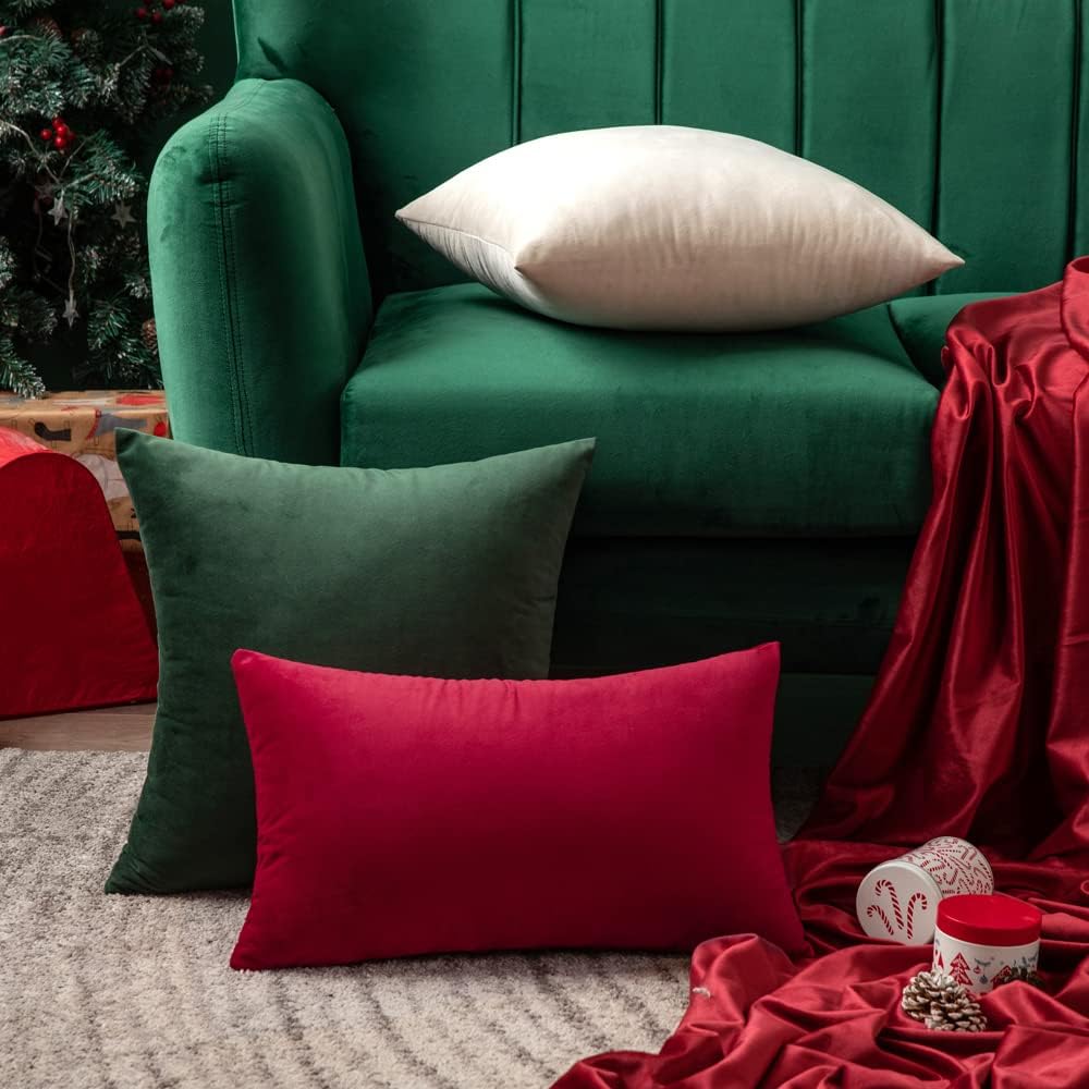 MIULEE Velvet Pillow Cover Christmas Decorative Lumbar Rectangle Pillowcase Soft Solid Cushion Case Home Decor for Couch Sofa Bedroom Car…