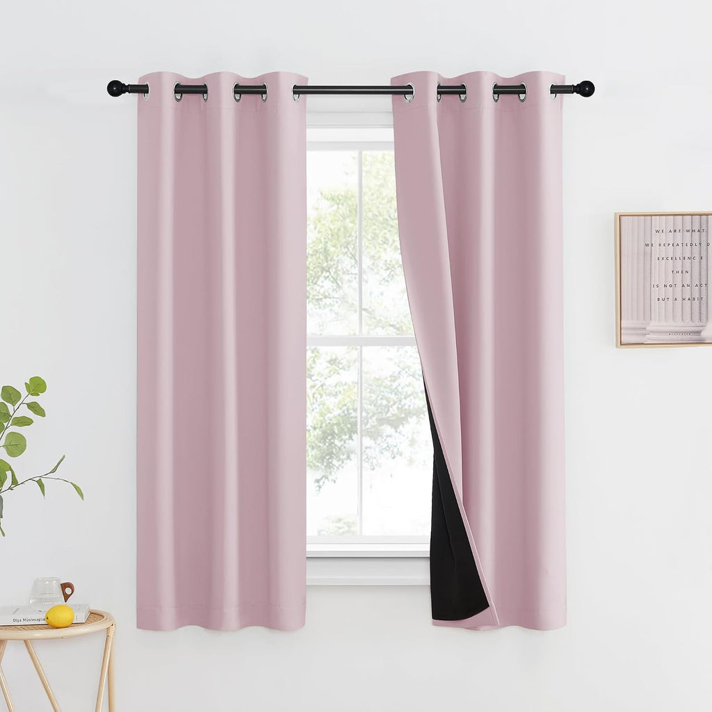 Nicetown 100% Blackout Window Curtain Panels, Heat and Cold Blocking Drapes with Black Liner for Nursery, 60" Thermal Insulated Draperies (…