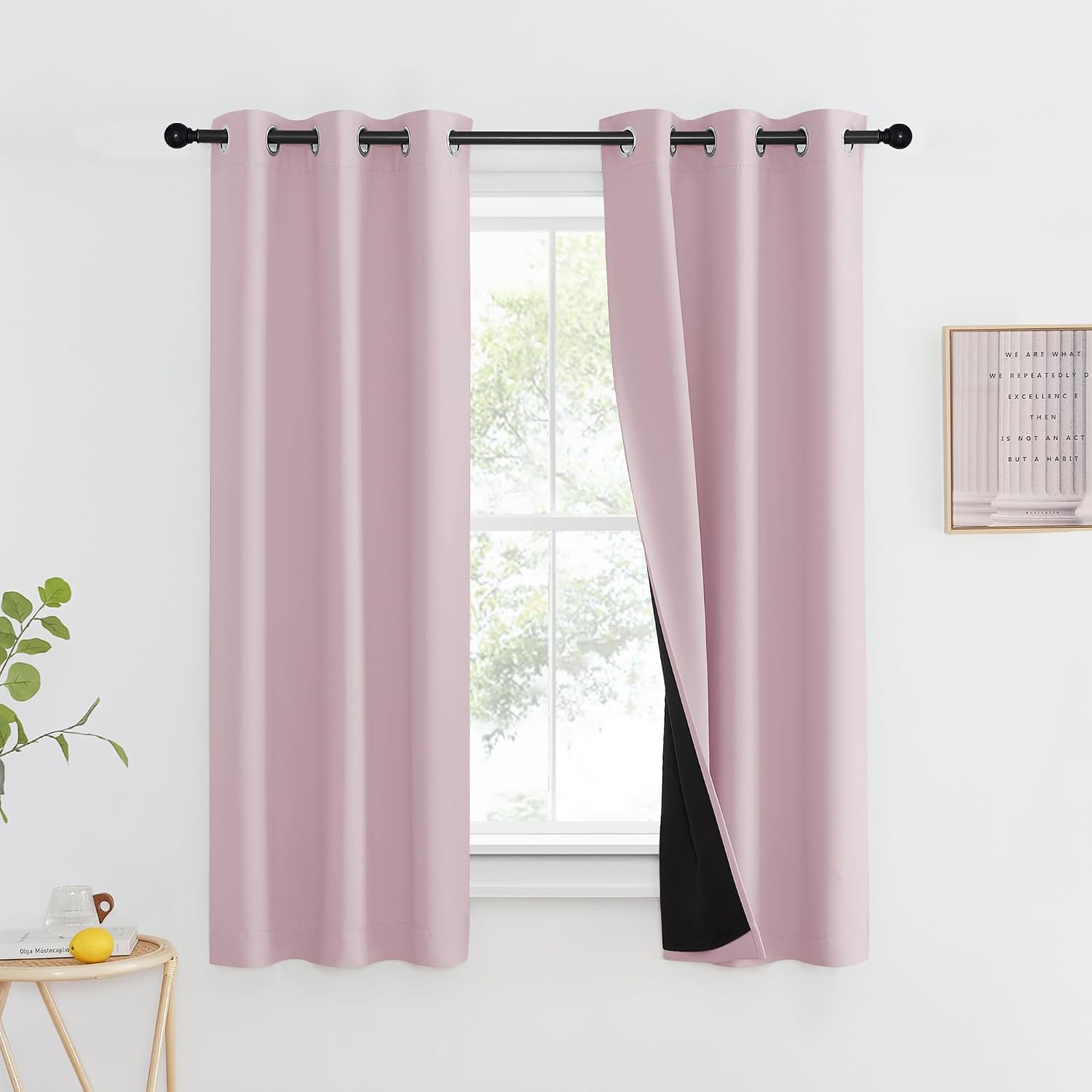 Nicetown 100% Blackout Window Curtain Panels, Heat and Cold Blocking Drapes with Black Liner for Nursery, 60" Thermal Insulated Draperies (…