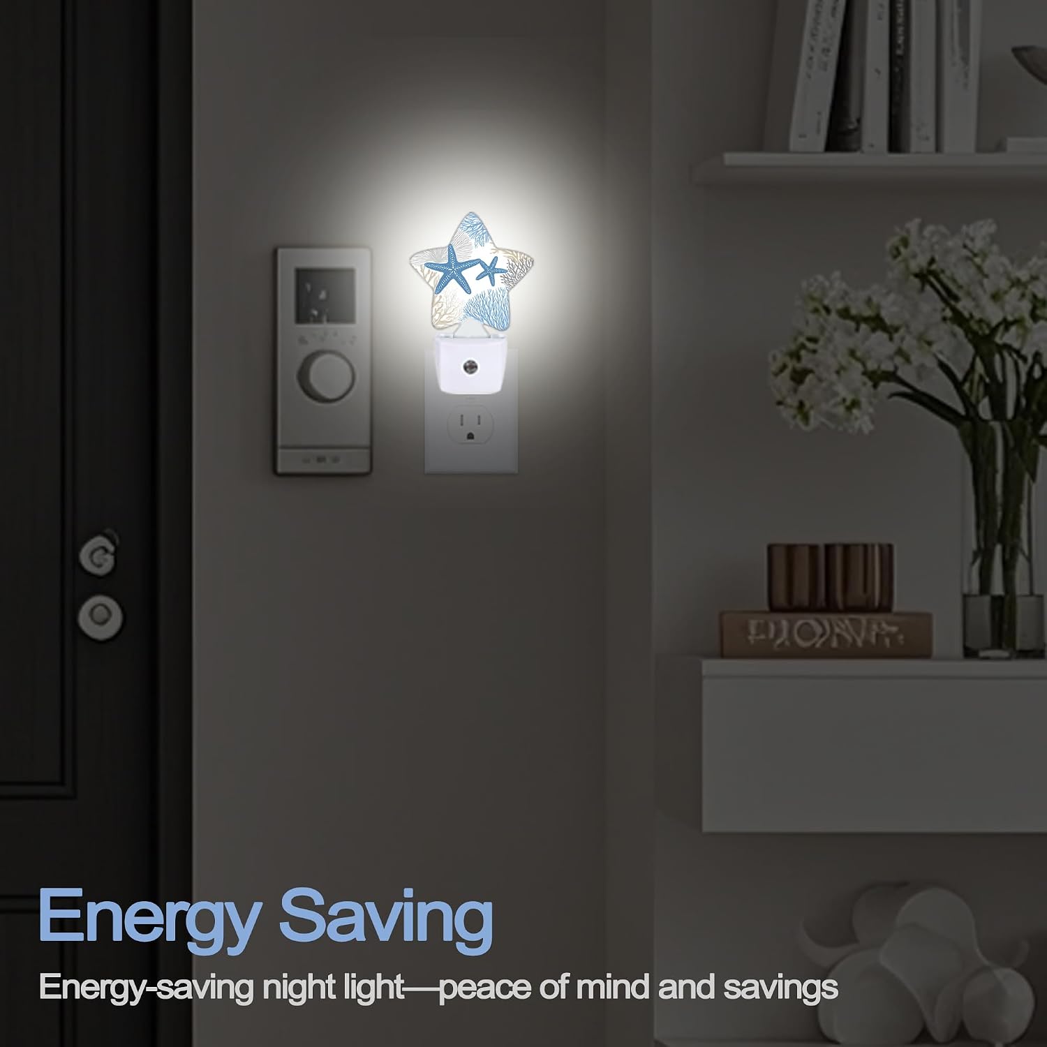 Snowmolle Ocean Starfish Coral Night Light, Coastal Beach Plug-in Star Night Lights with Dusk-to-Dawn Sensor for Bedroom, Bathroom, Living Roo…