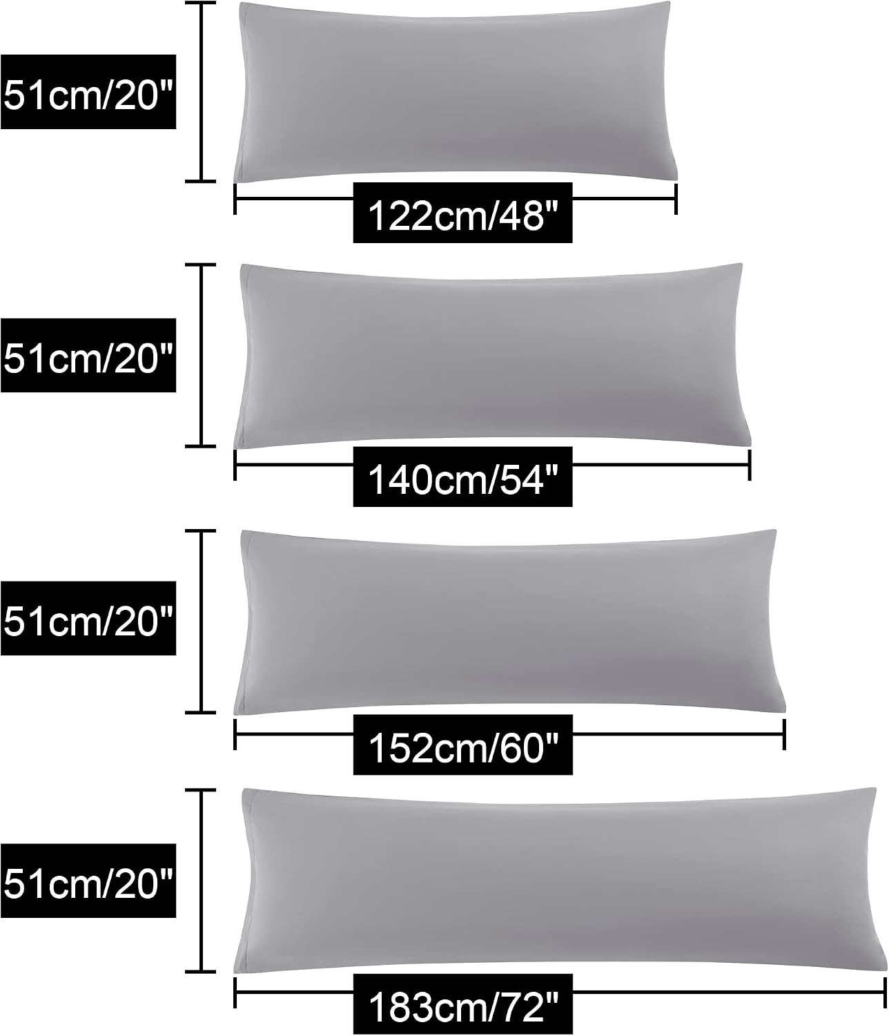 uxcell Soft Microfiber Body Pillow Cover with Zipper Closure, Long Pillow Cases for Body Pillows Weave for 90 GSM Polyester, Grey Body (20"…