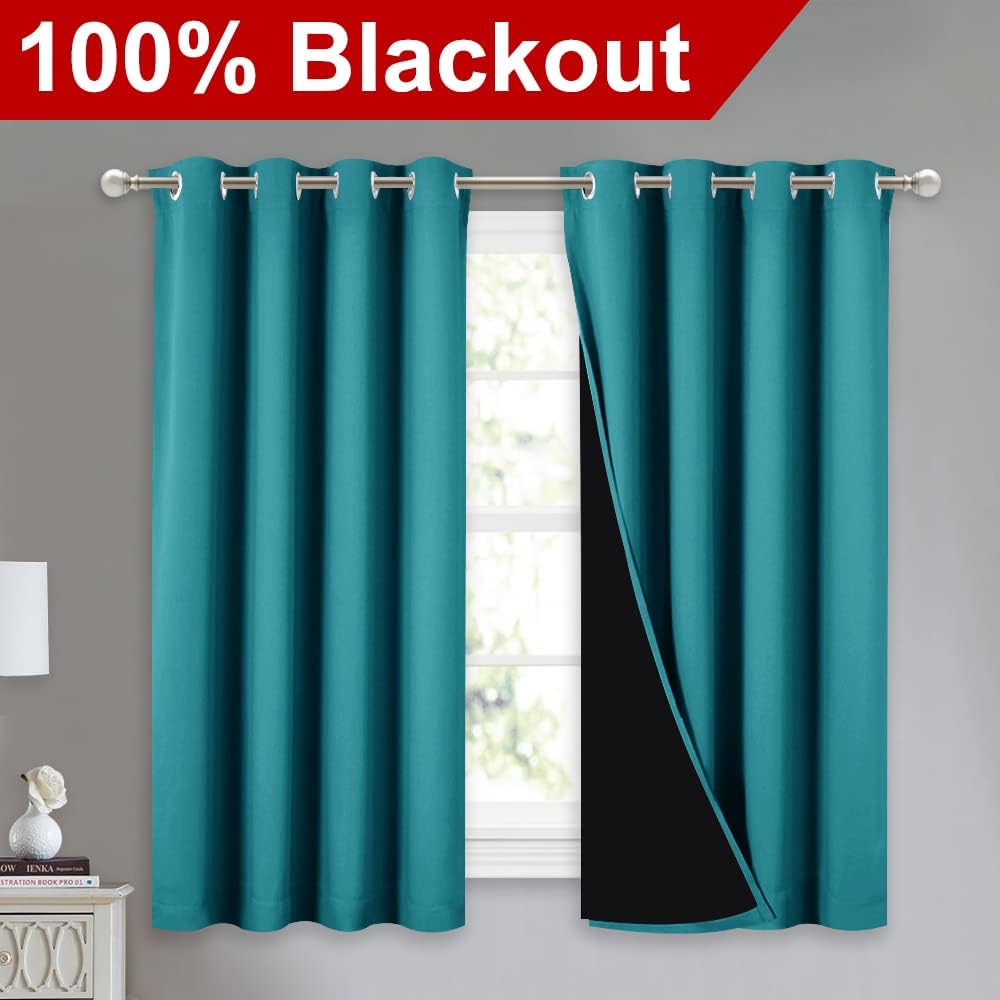 Nicetown 100% Blackout Curtains 54 inches Long, Double-Deck Completely Blackout Window Treatment Thermal Insulated Lined Drapes for Small W…