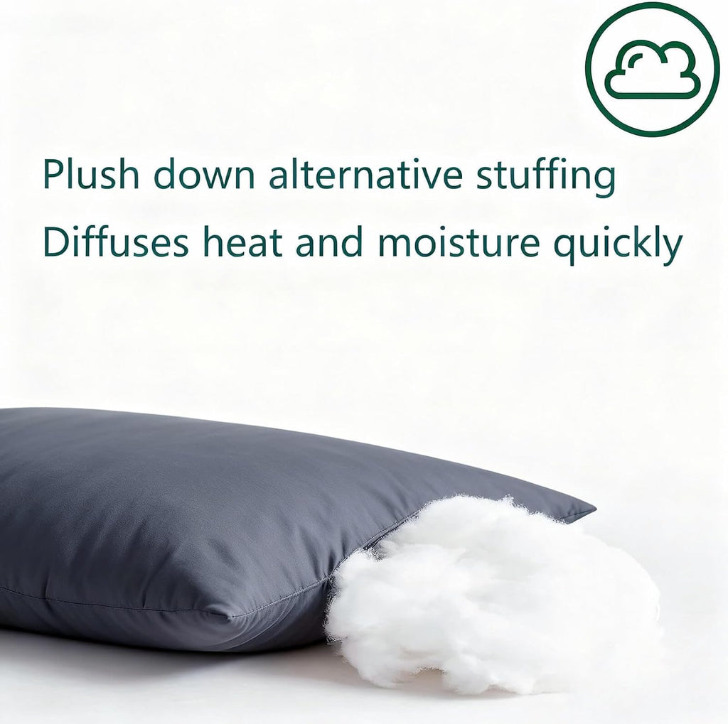 Flat Ultra Thin Bed Pillows Standard/Queen Size Pillow Set of 2 Extra Soft Down Alternative for Stomach Back Sleeper Dark Blue