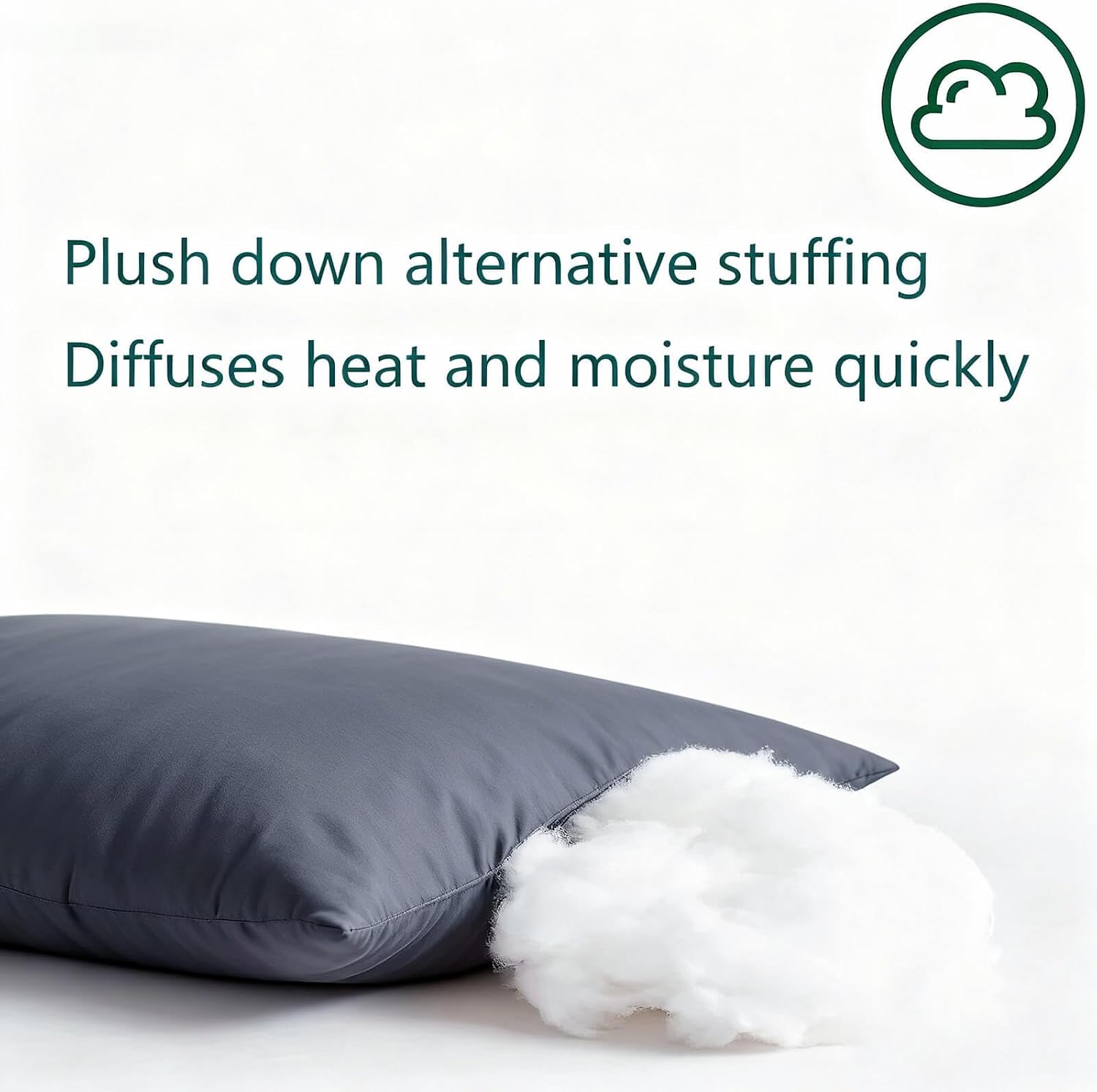 Flat Ultra Thin Bed Pillows Standard/Queen Size Pillow Set of 2 Extra Soft Down Alternative for Stomach Back Sleeper Dark Blue