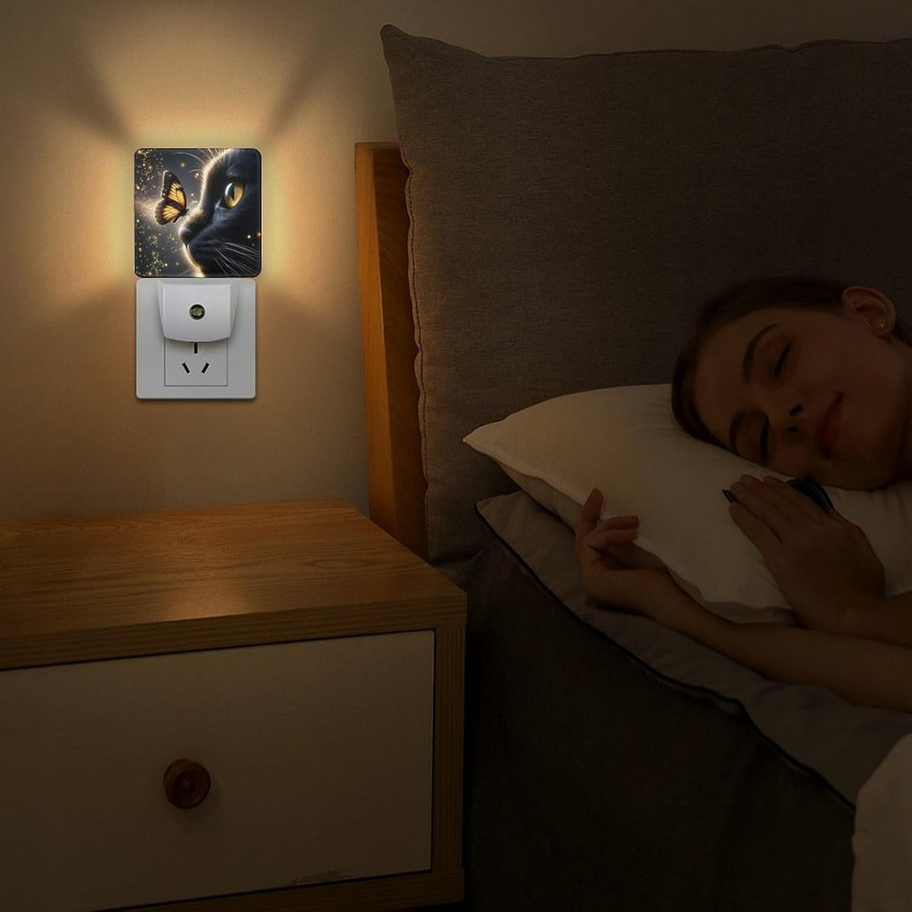 YKJAHSD Cat Butterfly Night Light, Plug into Wall Decor Nightlights for Bedroom, Bathroom, Hallway, Kitchen, with Dusk to Dawn Light…