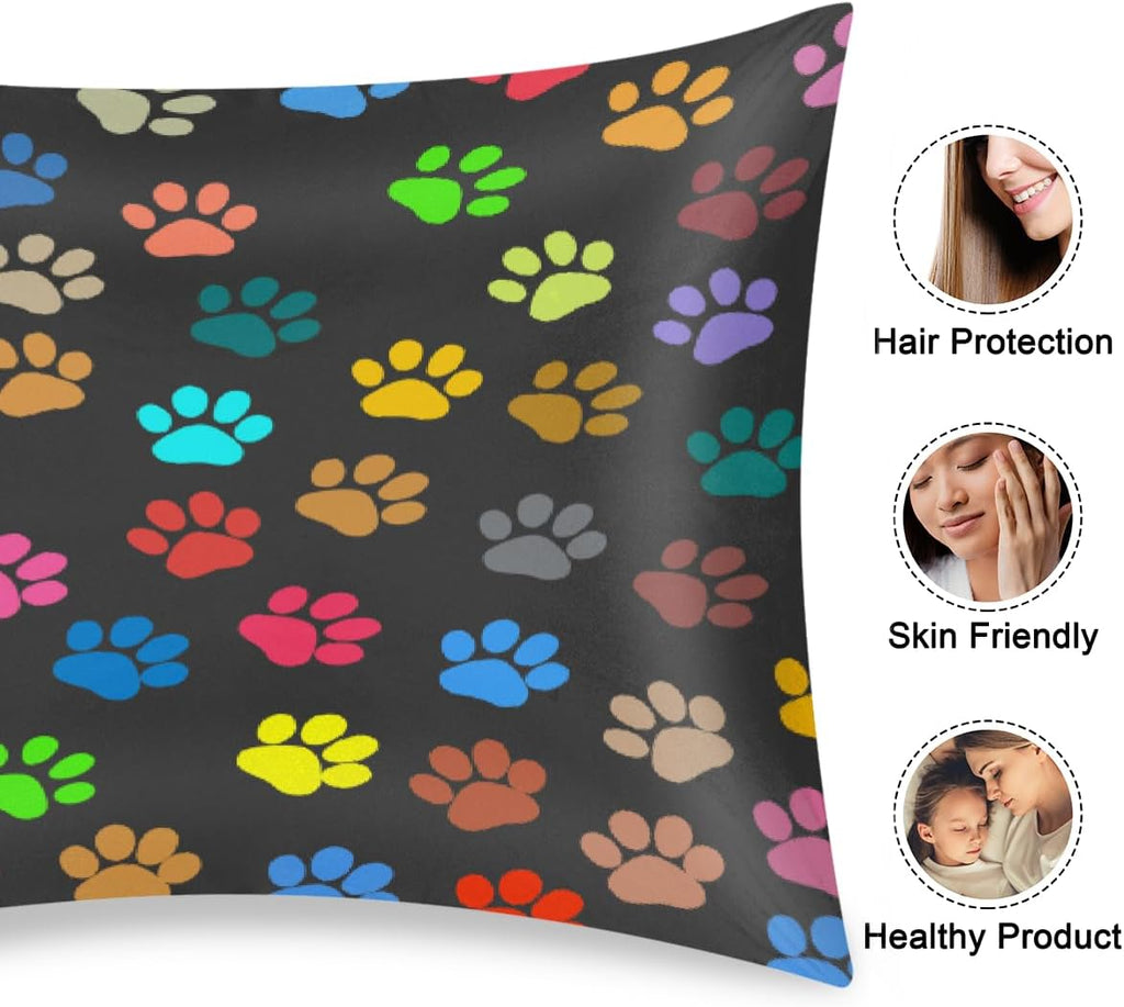 Color Dog Paw Print Satin Pillowcase for Hair and Skin Soft Silk Pillow Cases with Envelope Closure Cooling Pillow Case Slip 15.99 Pillow…