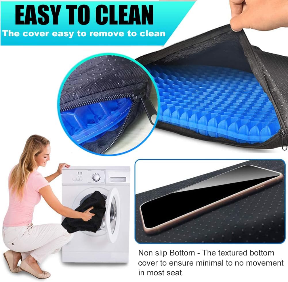 Helishy Gel Seat Cushion for Long Sitting - 1.65inch Double Thick Cooling Egg Cushion for Back, Hip, Sciatica, Coccyx, Tailbone - Office Ch…