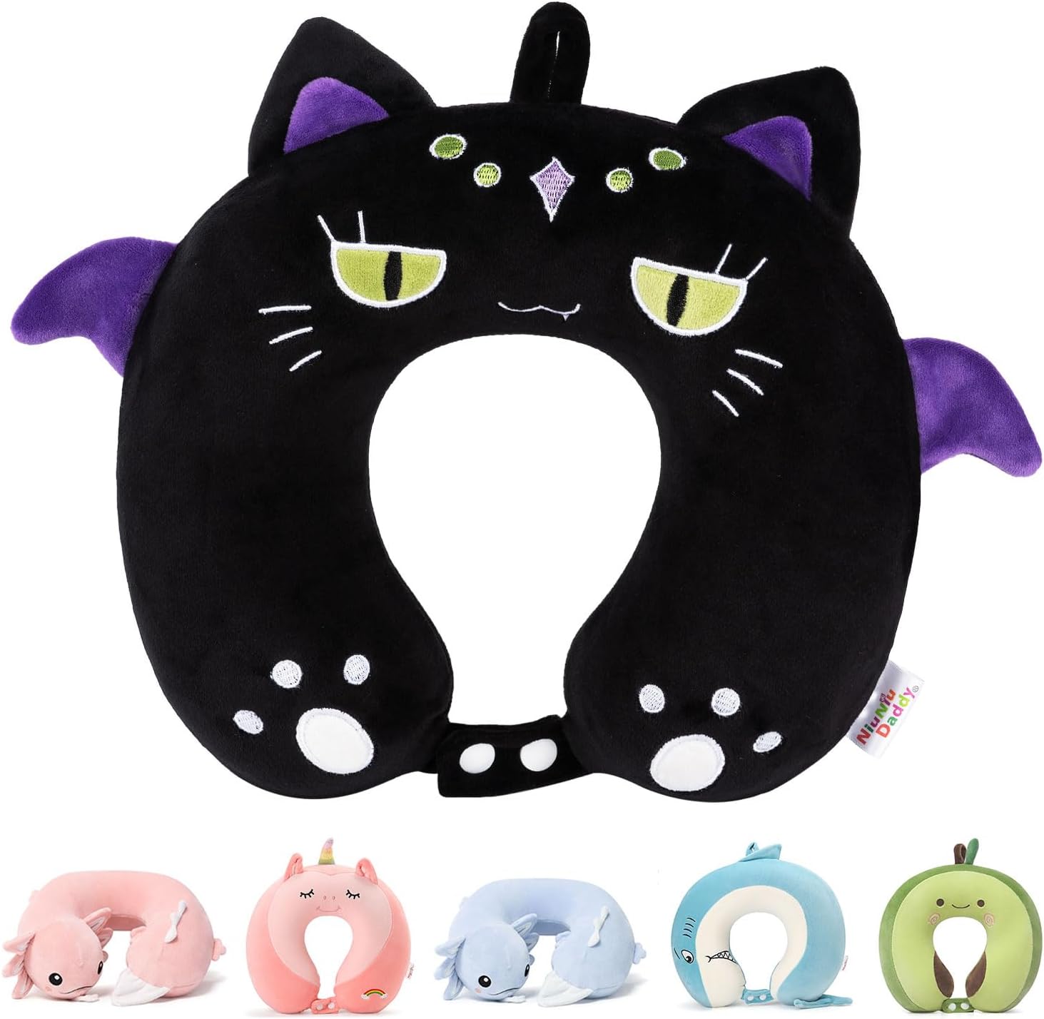NiuniuDaddy Niuniu Daddy Black Cat Kids Neck Travel Pillow for Kids, Compact Portable Travel Neck Pillow Supportive for Airplane Car Reclin…