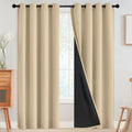 SimpleHome 100% Blackout Curtains for Bedroom, Thermal Insulated Grommet Window Drapes Room Darkening Beige Curtains for Living Room with Bl…