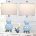 Rinweey Double Gourd Ceramic Table Lamps Set of 2, Modern Blue Bedside Lamps for Night Stand, Contemporary Nightstand Lamps for Bedroom…