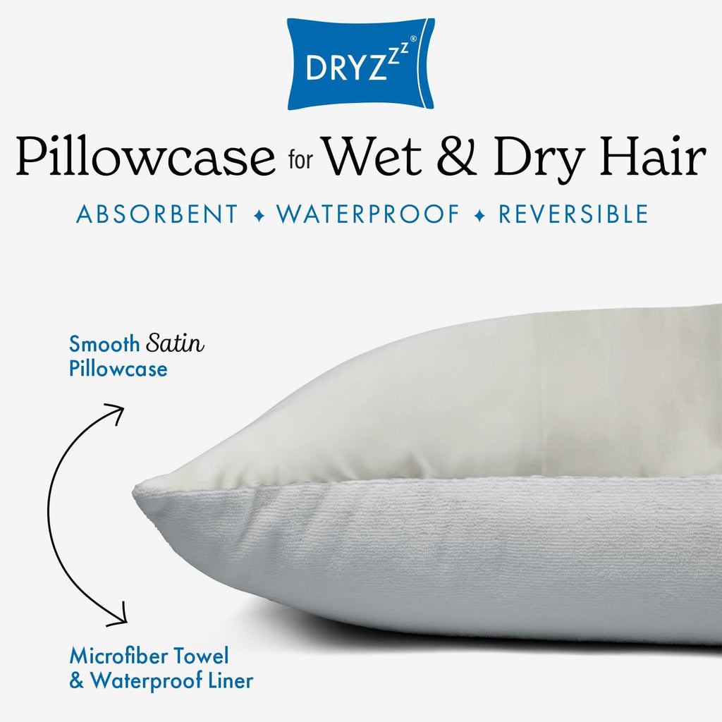 DryZzz Waterproof Pillow Protector Cooling Pillow Case 29"x19" 1pc Ivory Standard Size, Absorbent Towel Pillowcase Dual-Sided Satin & Micro…