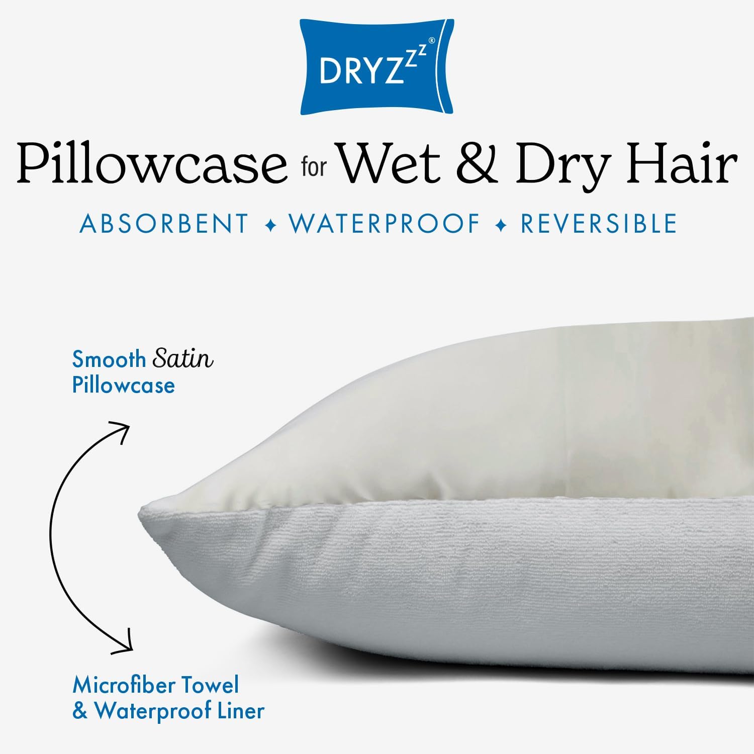DryZzz Waterproof Pillow Protector Cooling Pillow Case 29"x19" 1pc Ivory Standard Size, Absorbent Towel Pillowcase Dual-Sided Satin & Micro…