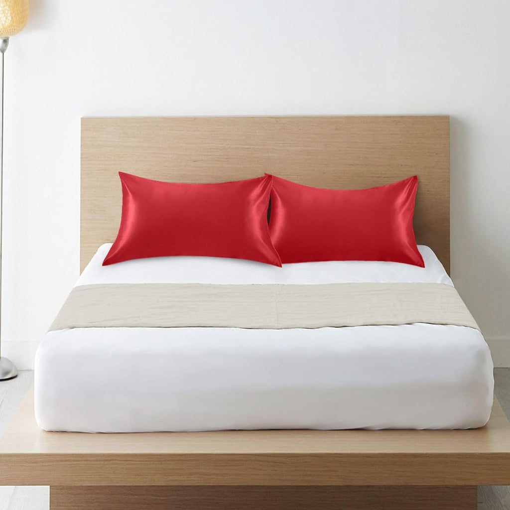 Red Color Pillow Covers Silk Pillowcase for Hair and Skin Soft Smooth Cooling Satin Pillowcase Queen Size Pillow Case for Women Boys…
