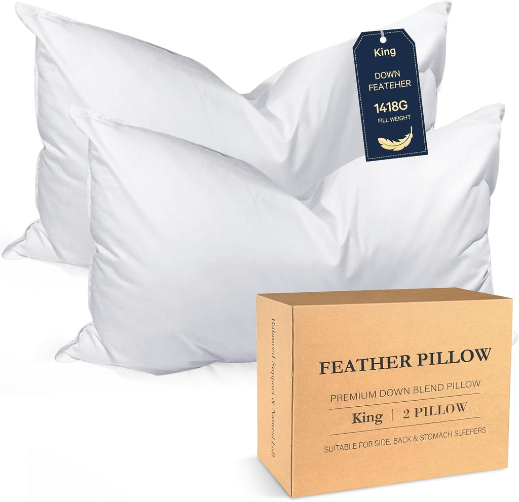 BHZHouseholdProducts BHZ King Size Pillows Feather Down Set of 2 Hotel My King Pillows Bed Goose Pillow Luxury 2 Pack Pillow for Sleeping S…