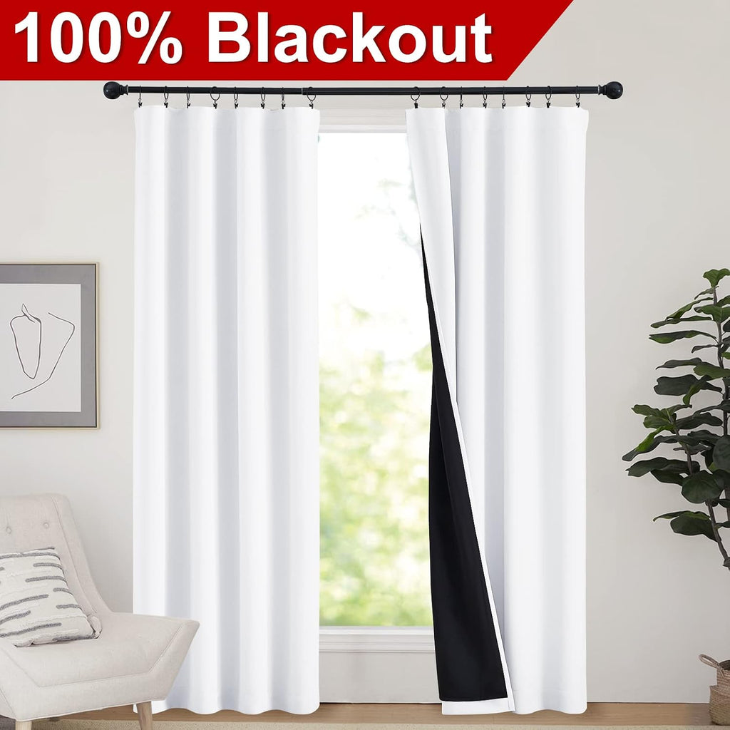 Nicetown 100% Blackout Curtain Panels, Window Curtains with Black Liner for Nursery, 84 inches Drop Cold and Full Light Blocking Draperies…