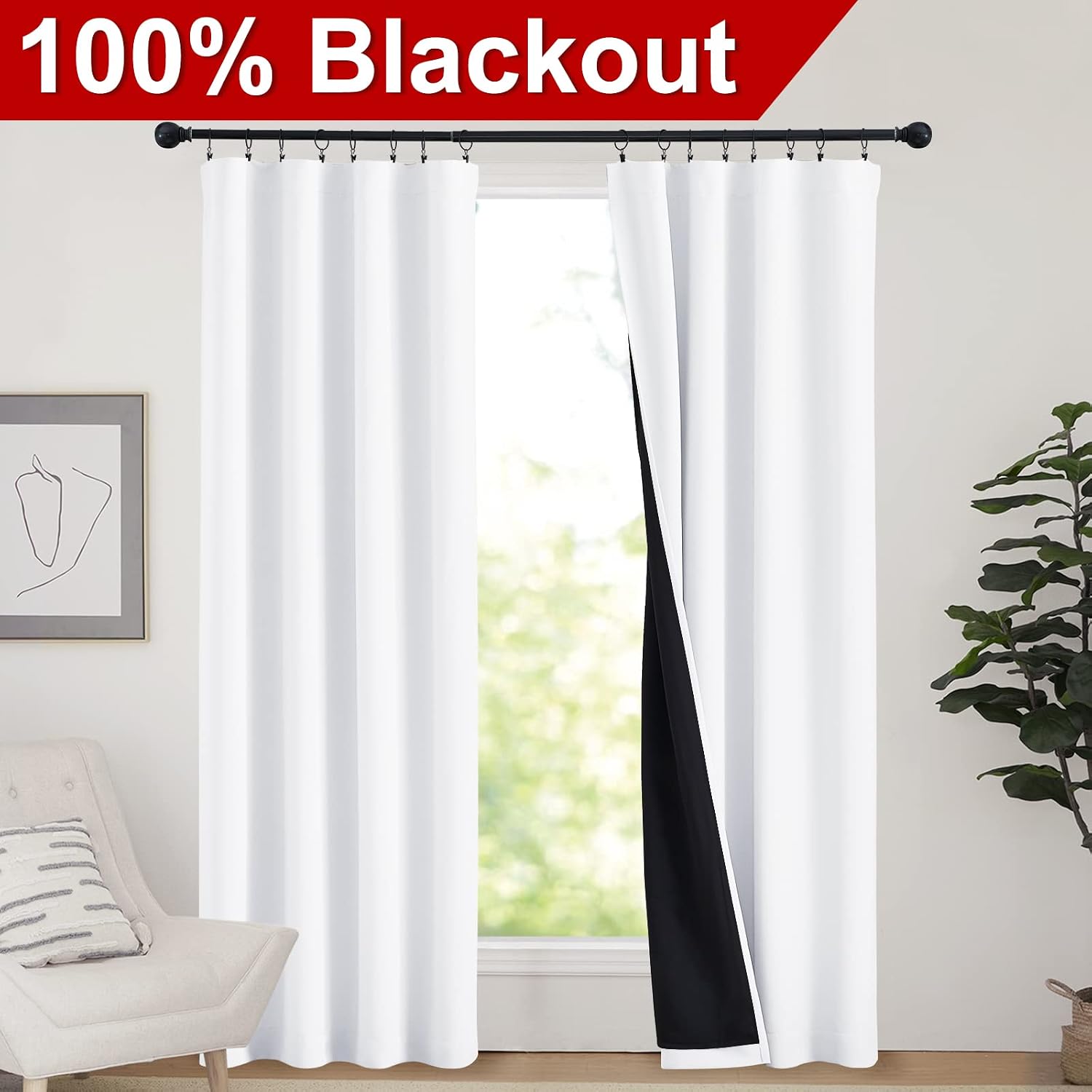 Nicetown 100% Blackout Curtain Panels, Window Curtains with Black Liner for Nursery, 84 inches Drop Cold and Full Light Blocking Draperies…