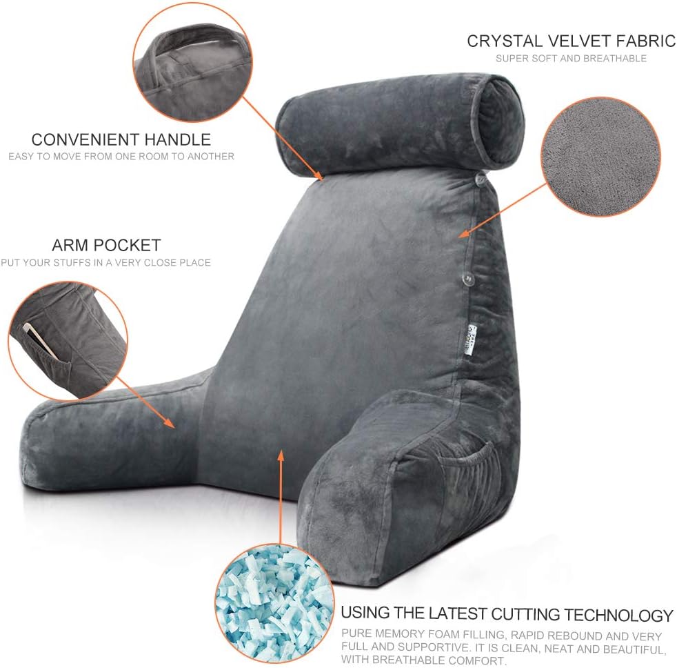 mittaGonG Extra Large Reading Pillow for Sitting in Bed Adult with Detachable Neck Support Cushion & Backrest Pillow for Bed with Arms and…